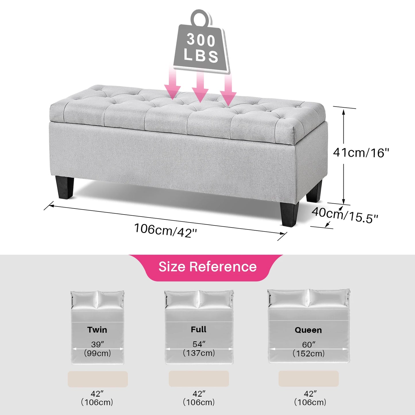 Redlife Storage Ottoman Bench With Tufted Lid And Safety Hinge