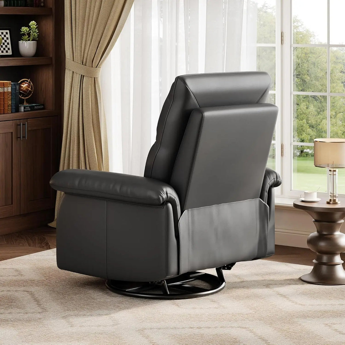 Recliner Chair, 360° Swivel Rocker Glider Nursery Chair with Padded Armrest and Deep Seat, PU Leather Upholstered Reclining Sofa Chair for Living Room