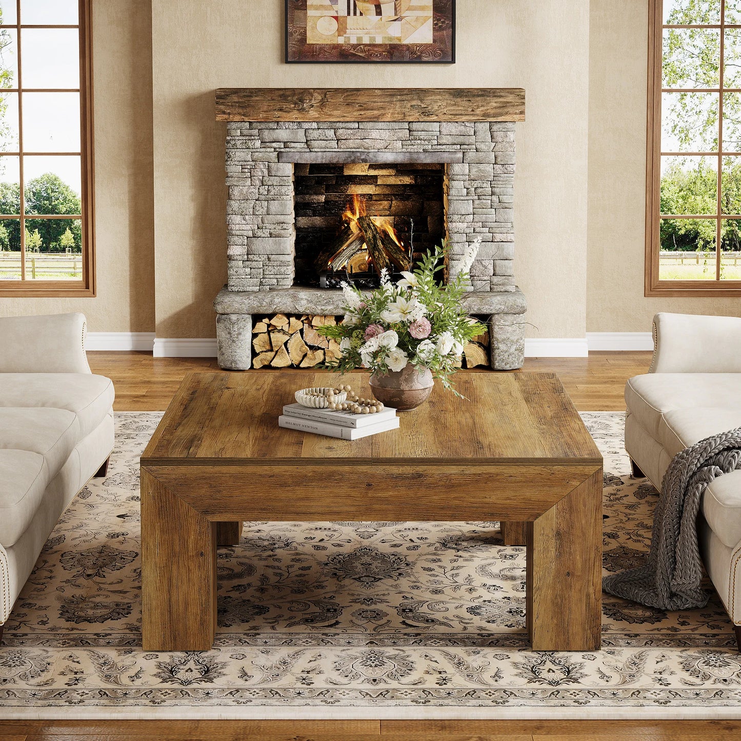 Tribesigns Square Coffee Table For Living Room With Sturdy Legs