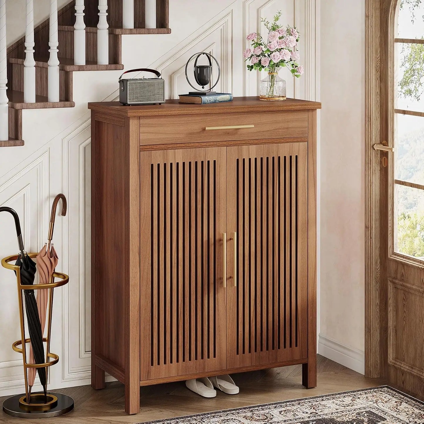 Little Tree 5-Tier Wooden Shoe Cabinet With Louvered Doors