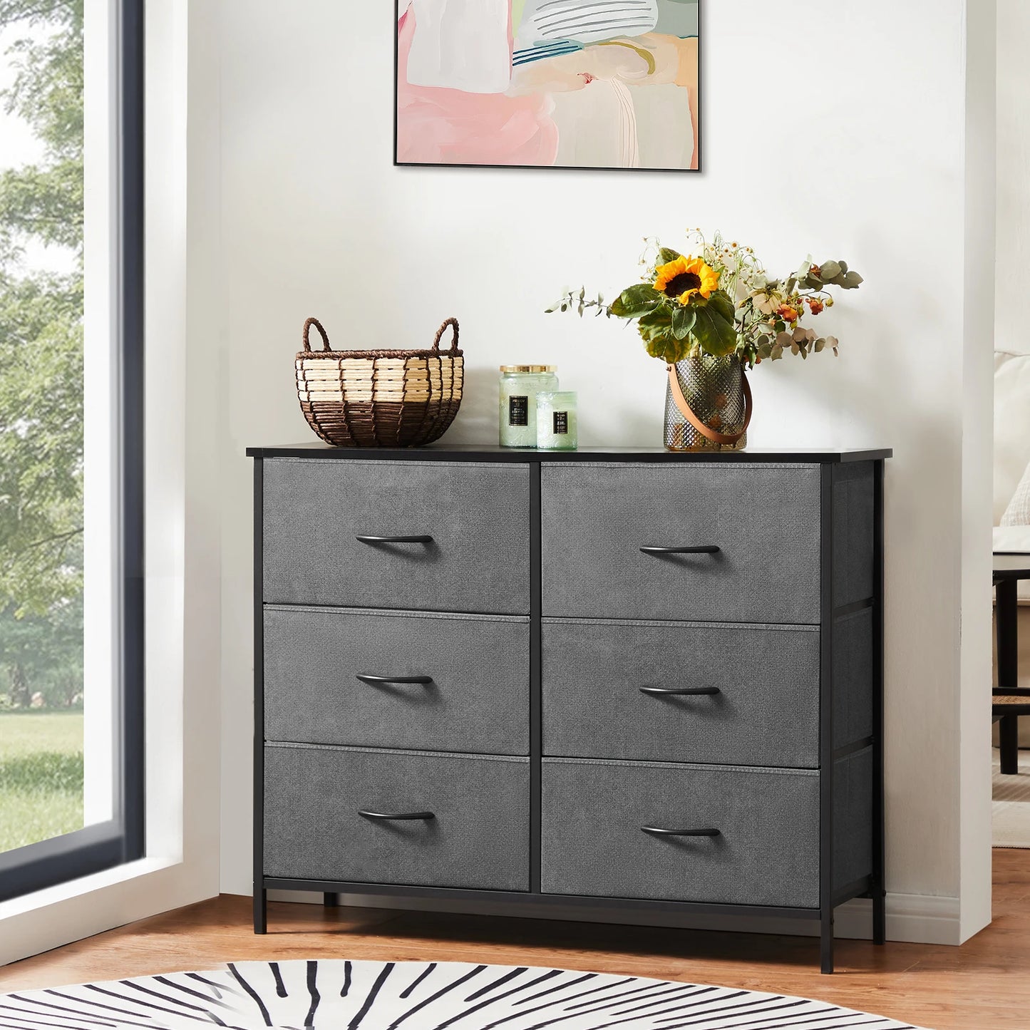 JHK Fabric Cabinet With Six Drawers For Living Room Storage