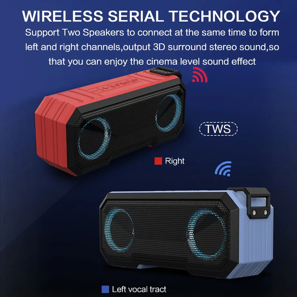 Portable Bluetooth Speaker Wireless LED Flash Light TWS Bass Stereo IPX7 Waterproof Loudspeaker FM Radio 12 Hours Playtime Subwoofer Outdoor Boombox for Pool Beach Party Camping Travel Smartphone Compatible