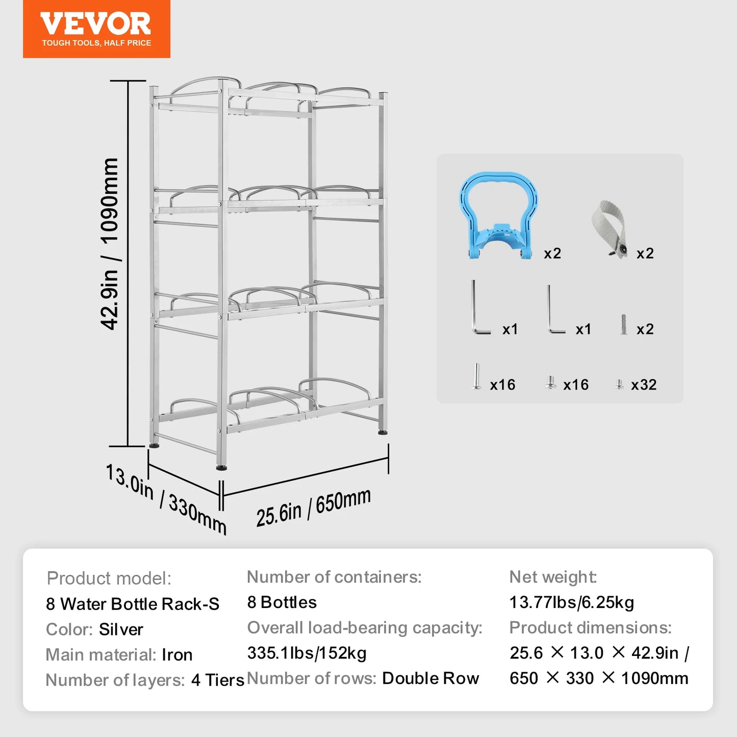 SucceBuy 3/4/5 Tiers Water Jug Holder Iron Water Bottle Holder Double/Single Row Easy Installation for Kitchen Office Livingroom