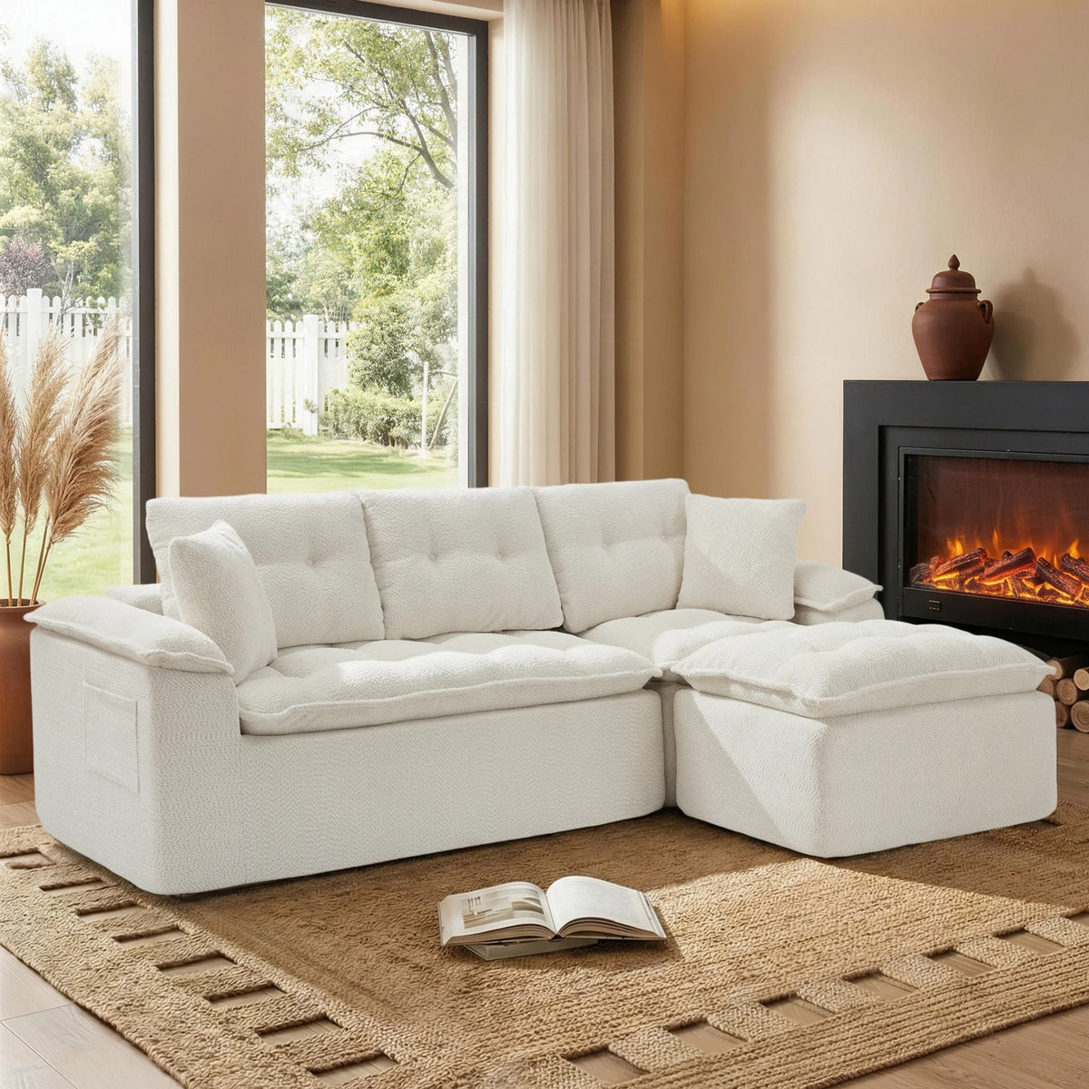 Korser Modern L Shape Cloud Sectional Sofa With Ottoman