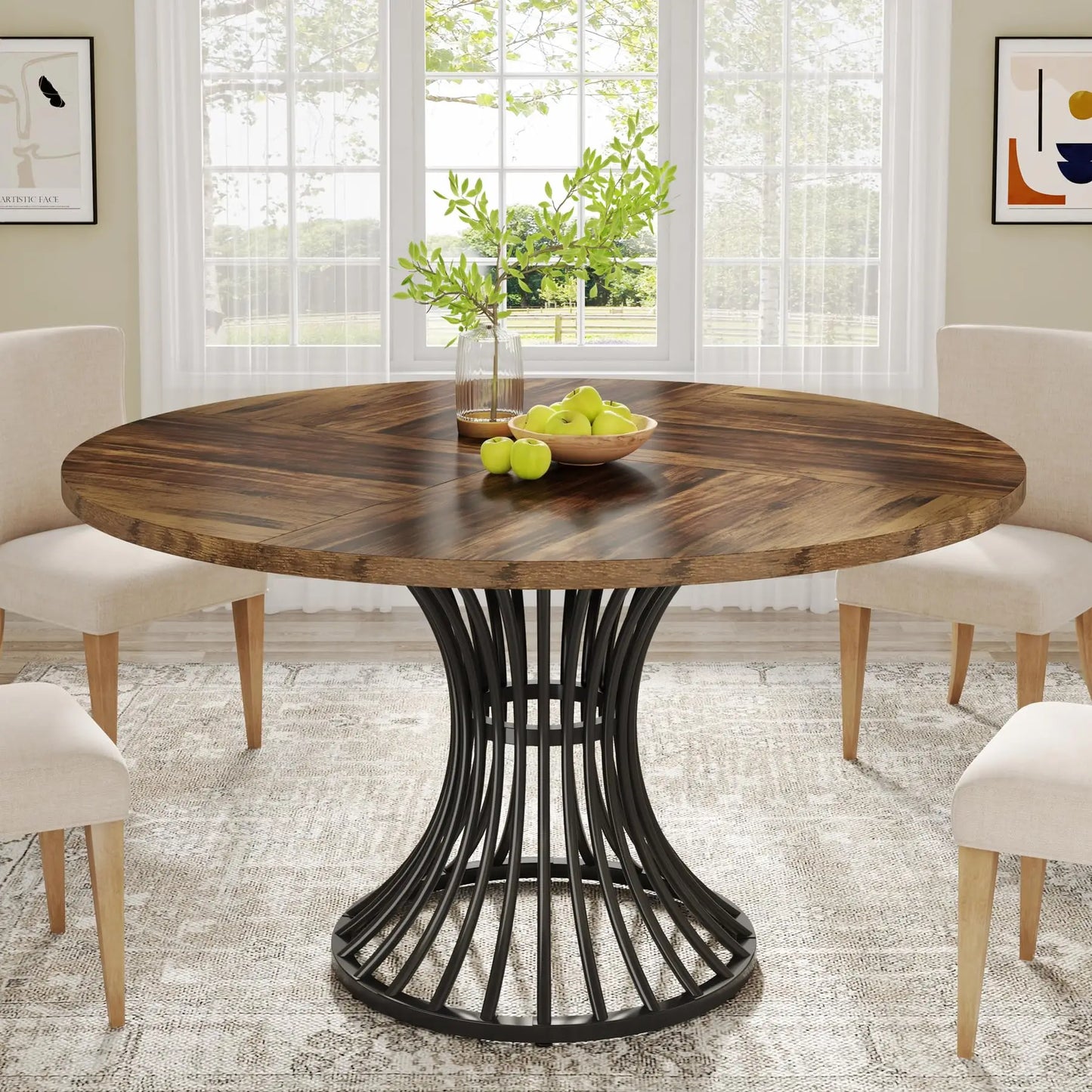 Tribesigns 47 Inch Round Farmhouse Dining Table For Four To Six