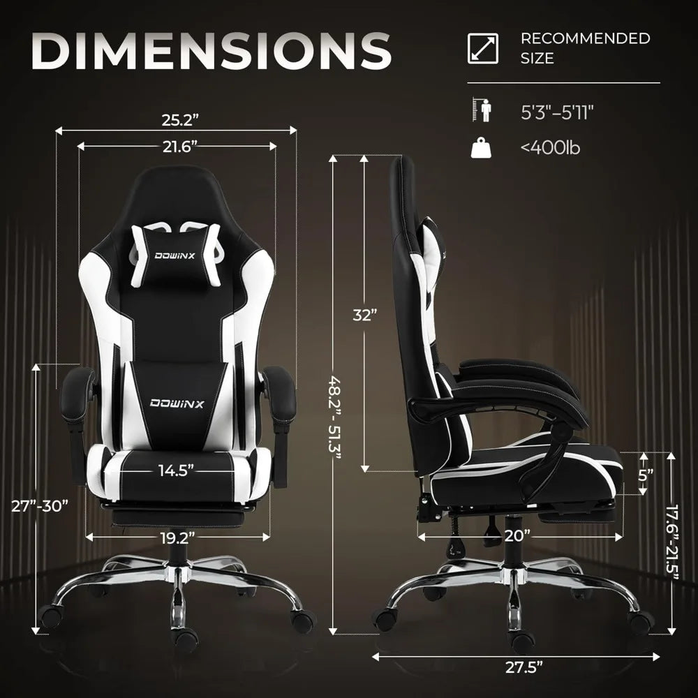 Ergonomic Gaming Chair With Footrest Massage Lumbar Support Adjustable