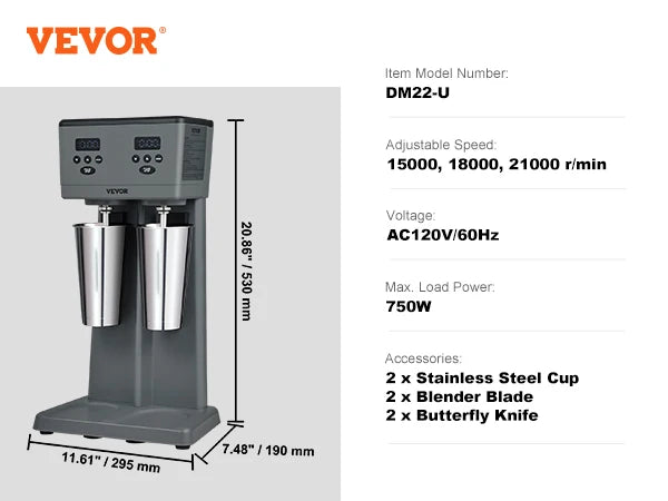 VEVOR Double Head Milkshake Machine 375W Commercial Blender