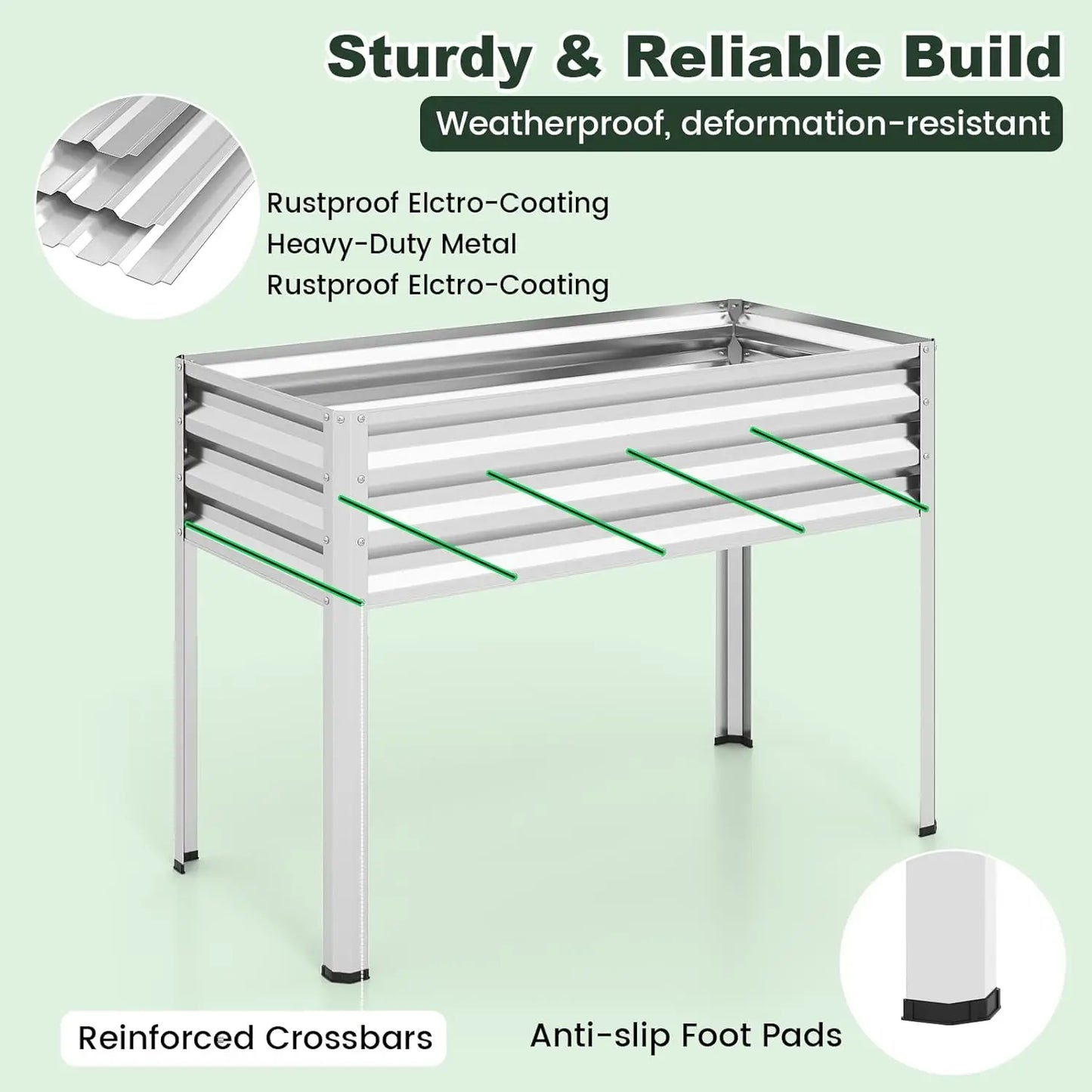 Raised Metal Garden Bed With Legs And Greenhouse Cover Roll Up Door