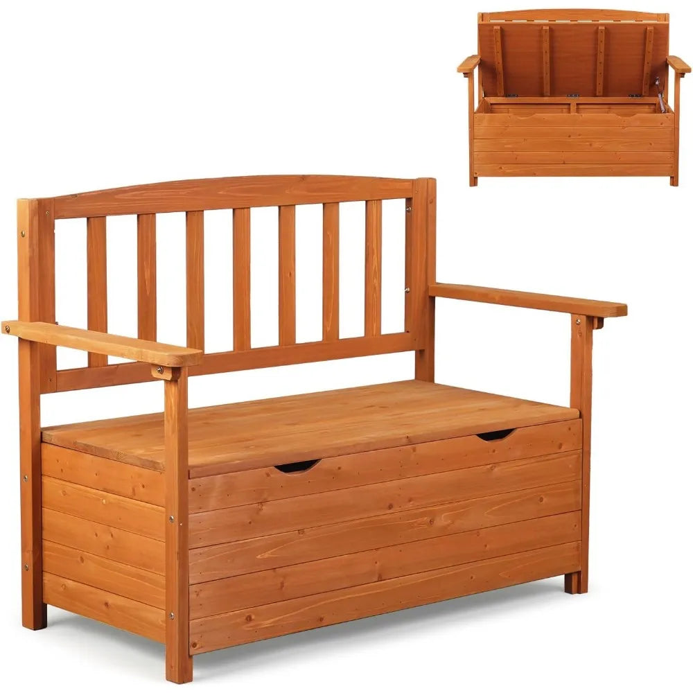 Outdoor Wood Storage Bench With Seating For Deck And Garden