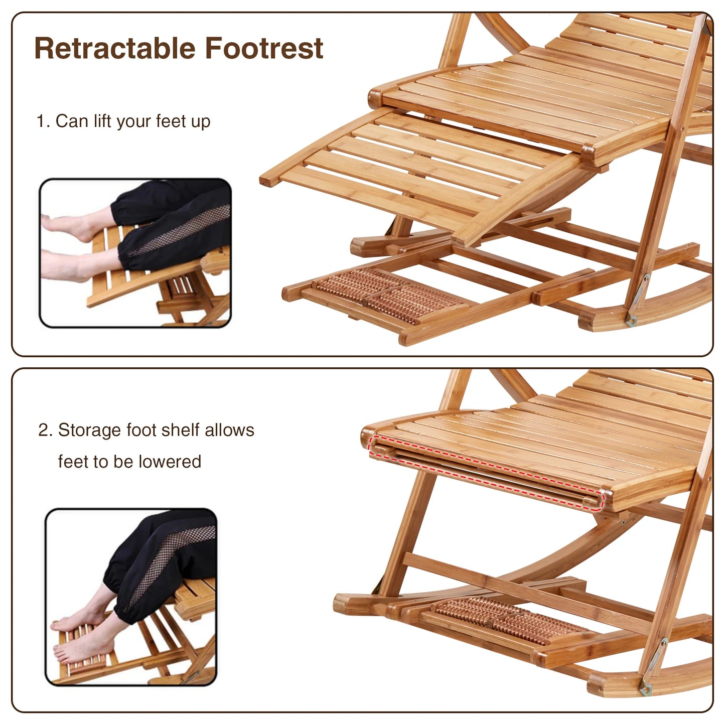 Heavy Duty Bamboo Folding Rocking Chair For Living Room Or Outdoor Use