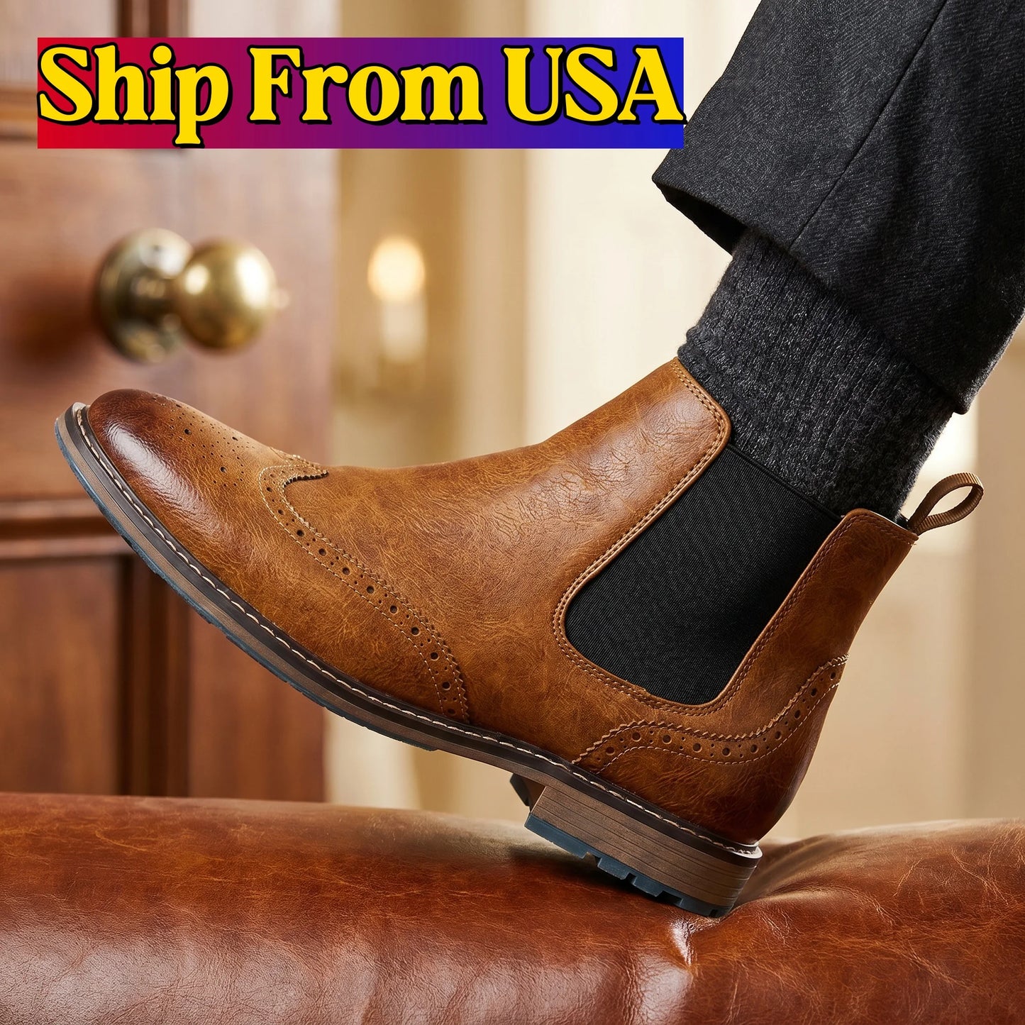 Hecrafted Men Chelsea Ankle Boots Leather Comfort Slip Resistant