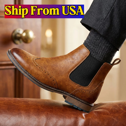 Hecrafted Men Chelsea Ankle Boots Leather Comfort Slip Resistant