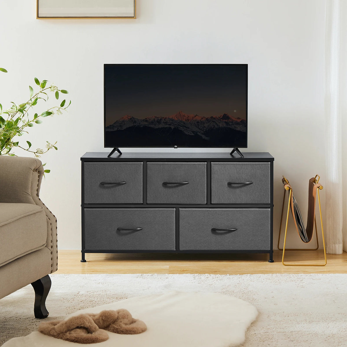 MCQ Modern Storage Cabinet With Wooden Top And Metal Frame