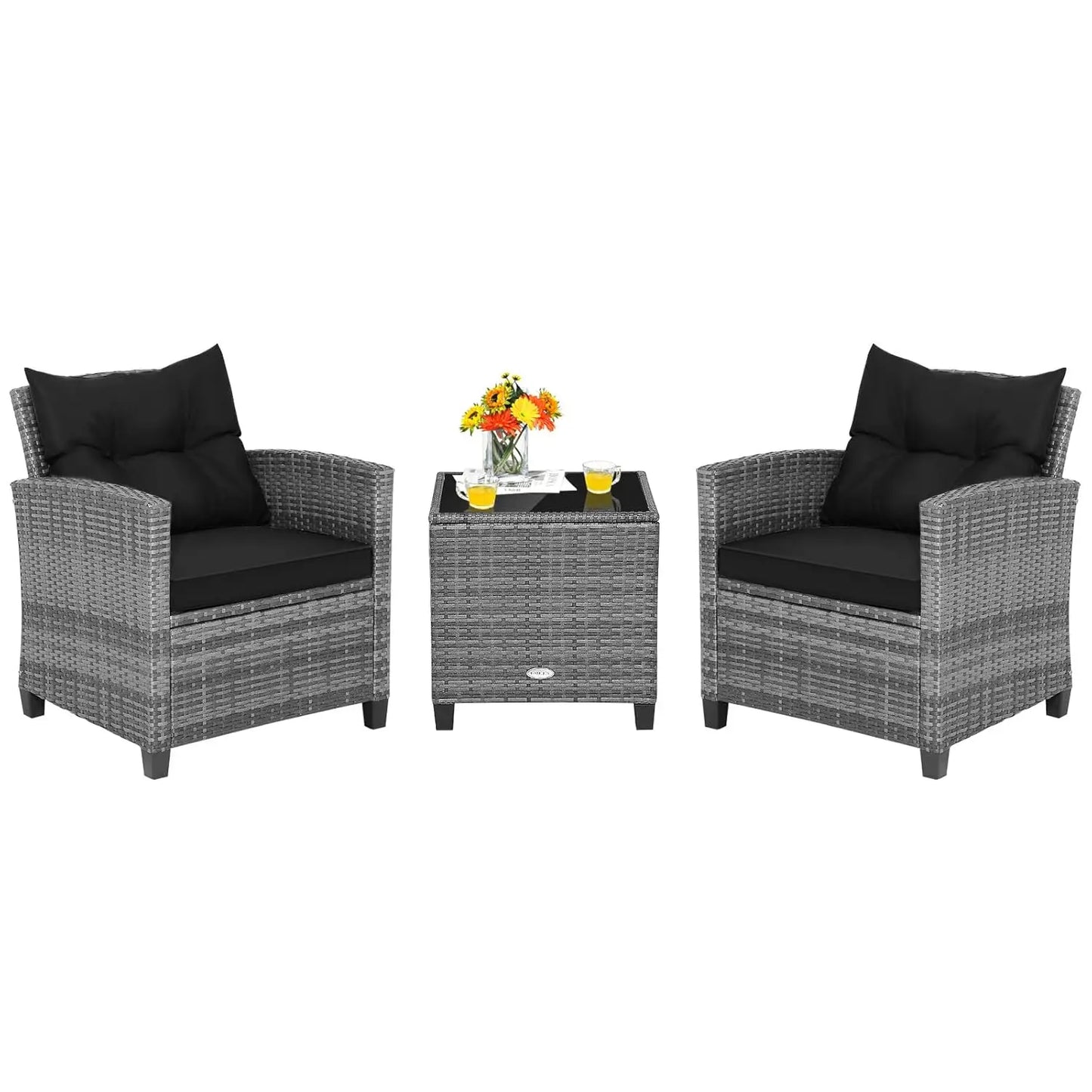 PE Rattan 3 Piece Outdoor Patio Sofa Set With Cushions