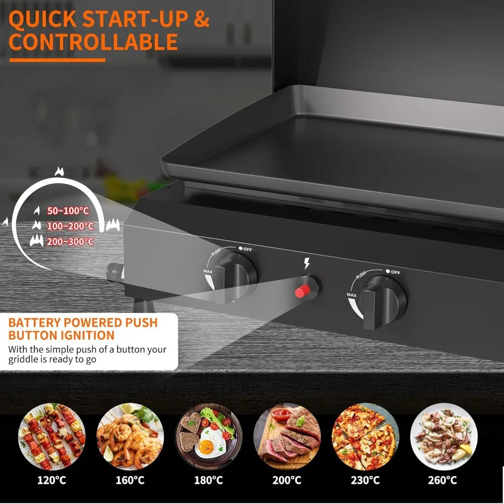 RBXC 3 Burner Gas Griddle With Hood 45000 BTU Portable Outdoor Flat Top