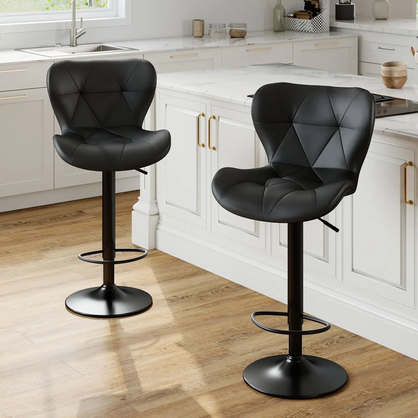 JHK Set Of 2 Adjustable Upholstered Swivel Dining Chairs