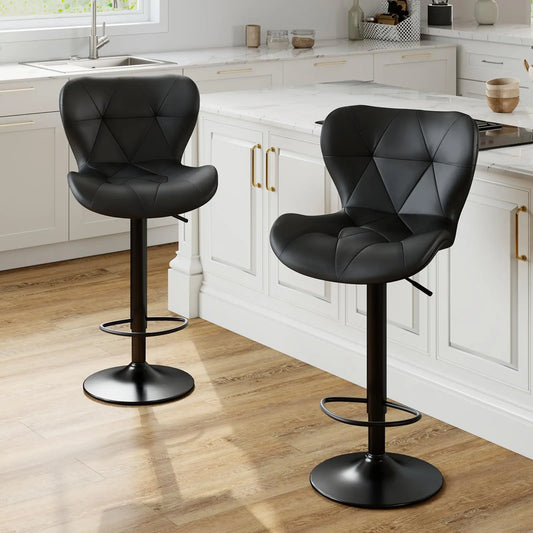 JHK Set Of 2 Adjustable Upholstered Swivel Dining Chairs