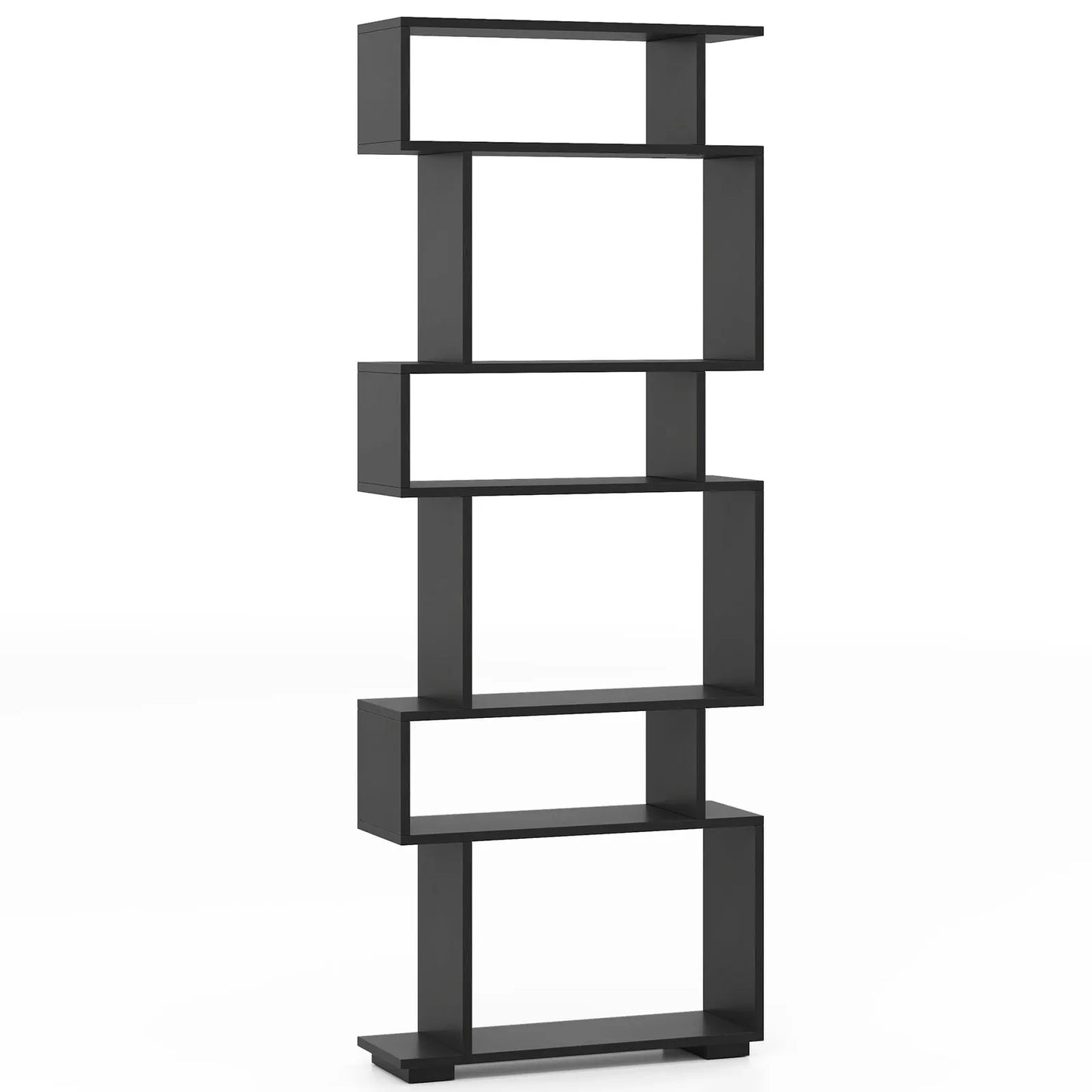 6-tier Storage Bookshelf S-shaped Geometric Bookcase w/ Anti-toppling Kits
