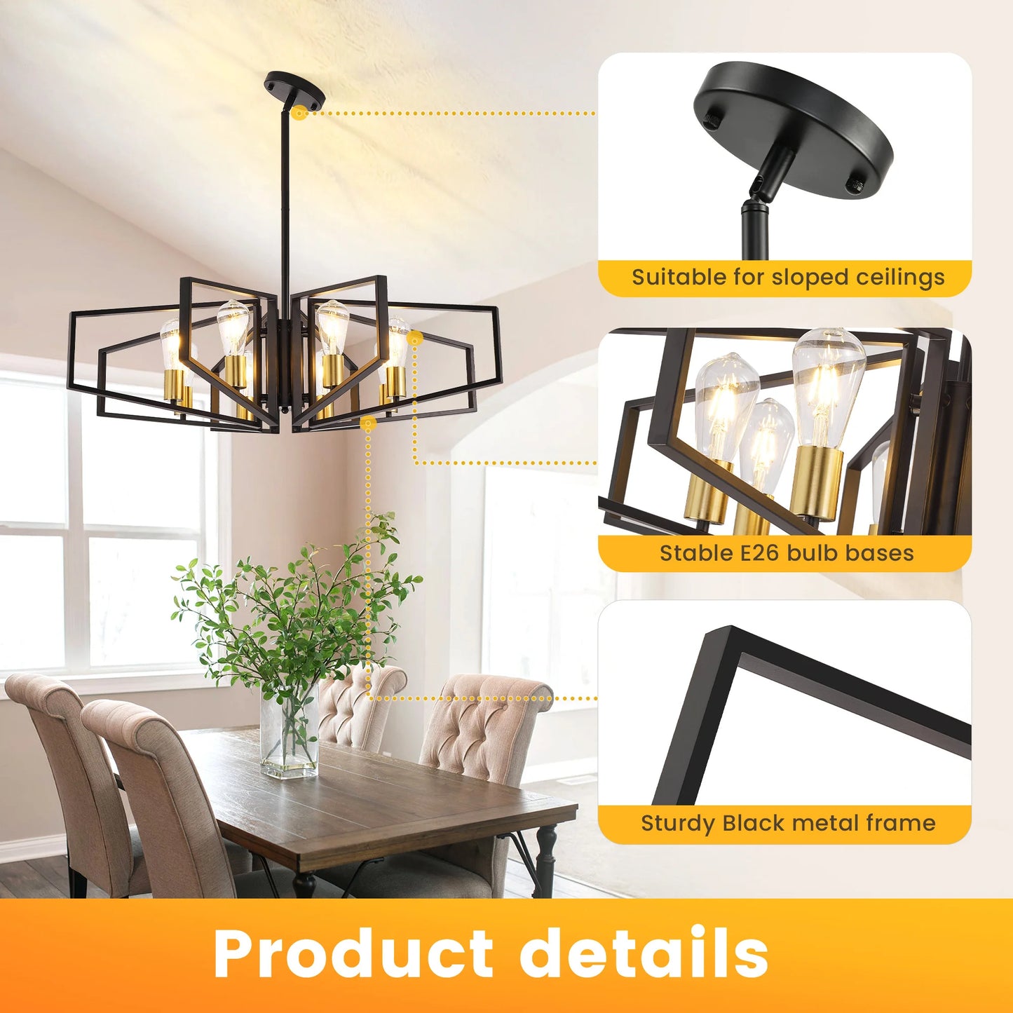 Modern 8 Light Geometric Chandelier With Adjustable Height