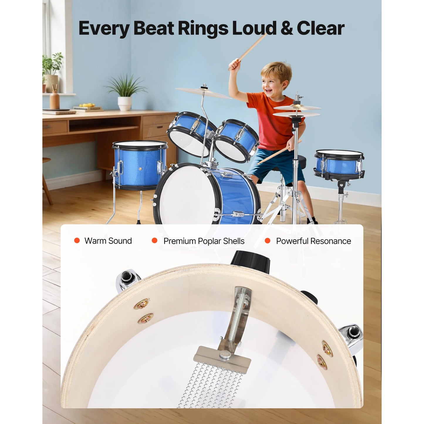 SucceBuy Five Piece Kids Drum Set With Adjustable Throne