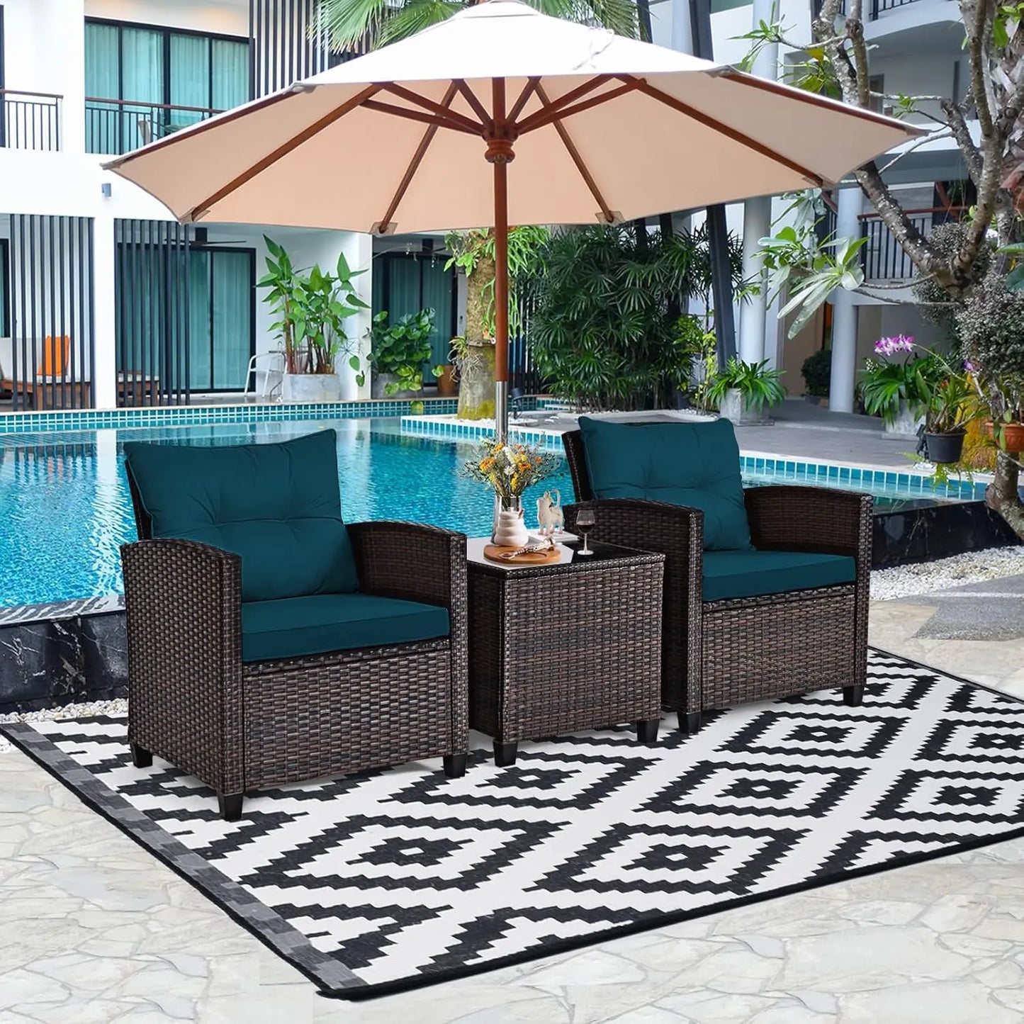 PE Rattan 3 Piece Outdoor Patio Sofa Set With Cushions