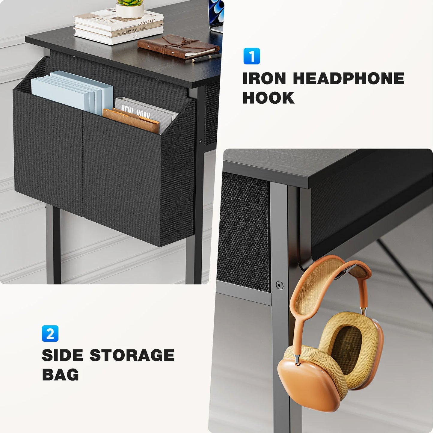 JHK Modern 32 Inch Office Computer Desk With Fabric Storage