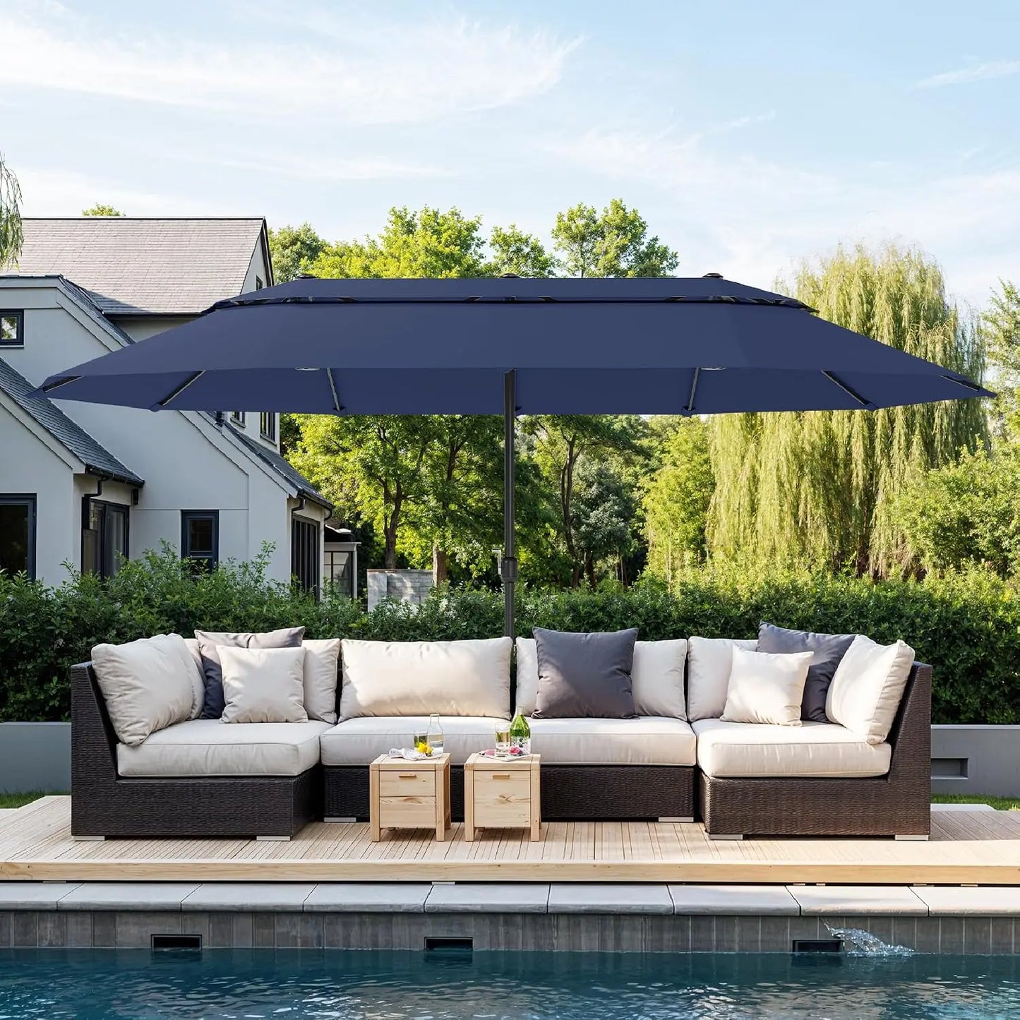 Rectangular Market Patio Umbrella With Stainless Steel Frame And Base Included