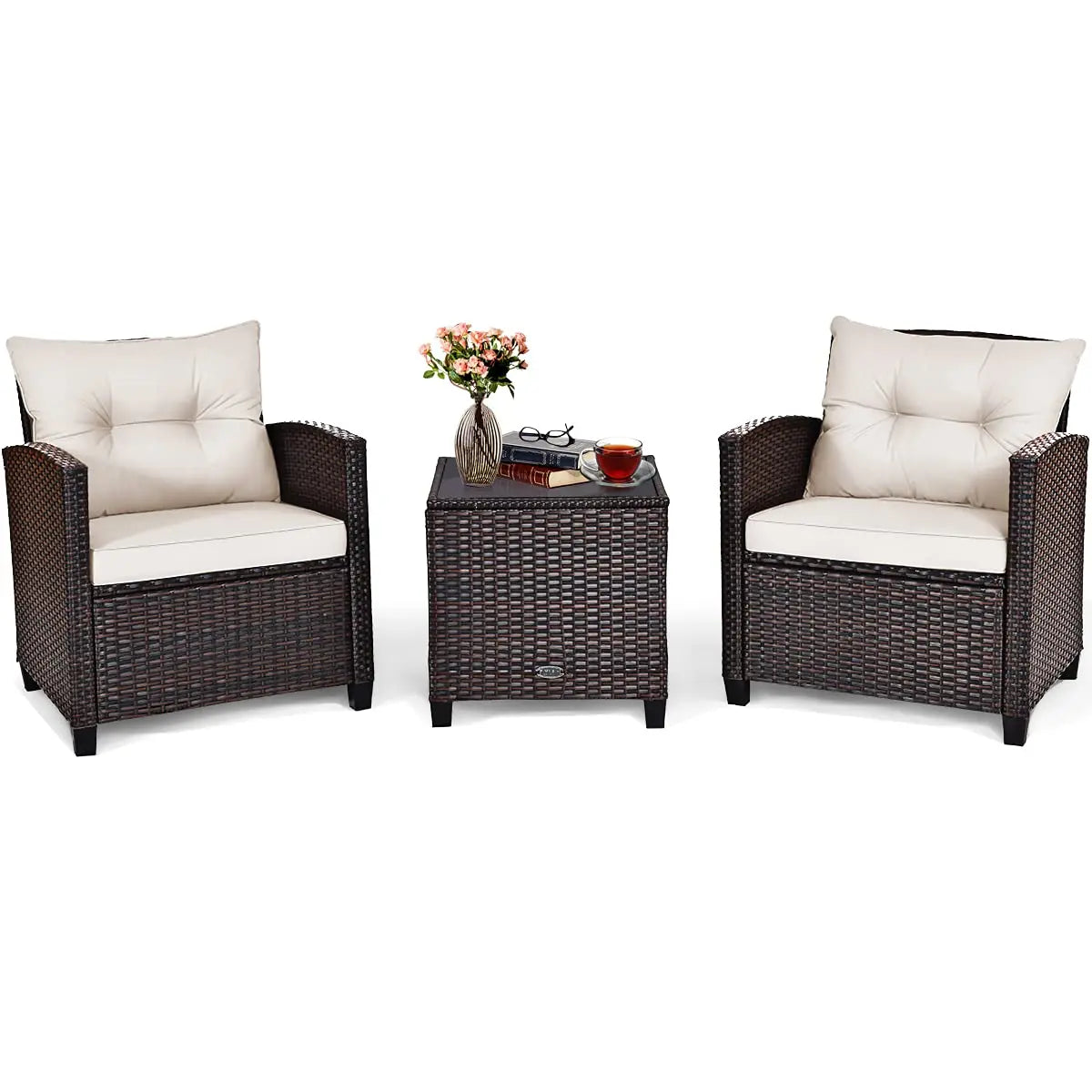 Rattan Wicker Outdoor Patio Sofa Set With Washable Cushions And Tempered Glass