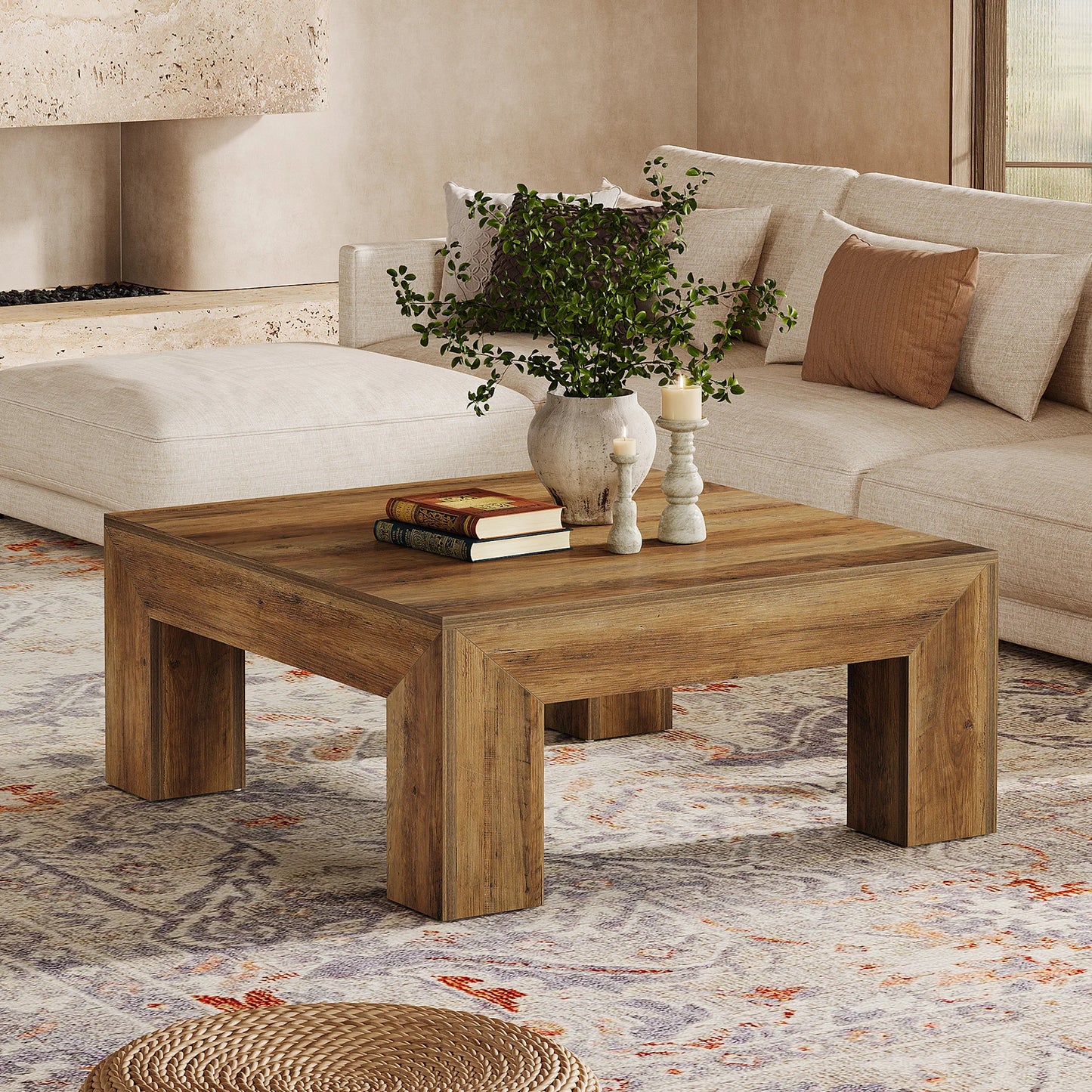 Tribesigns Farmhouse Coffee Table With Sturdy Wooden Legs
