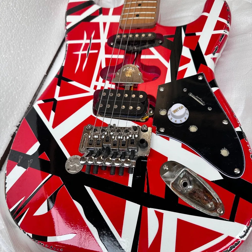 US Shipping  ST Electric Guitar Red/Black/White Striped Finish, Maple Fingerboard, SH Pickup Configuration, Vintage Tremolo System For Rock Players Free Shipping