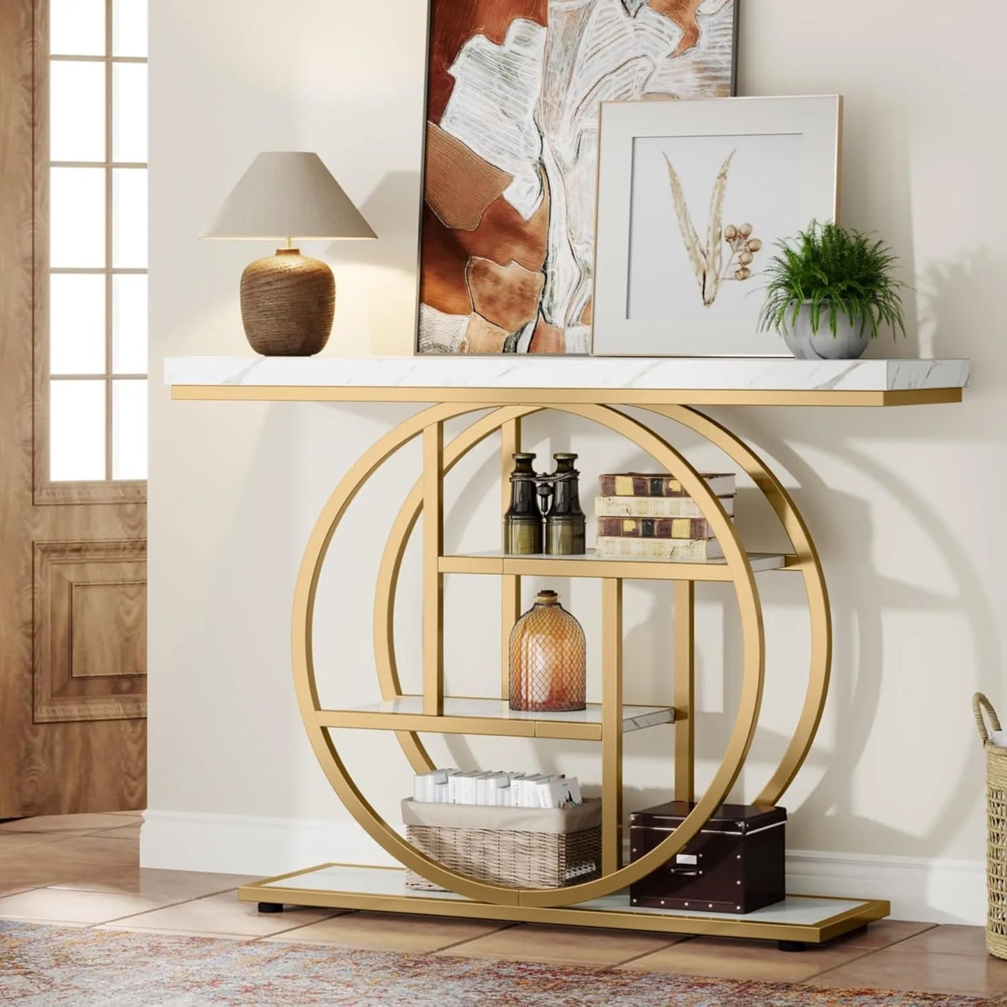 LITTLE TREE Industrial 4-Tier Console Table For Living Room