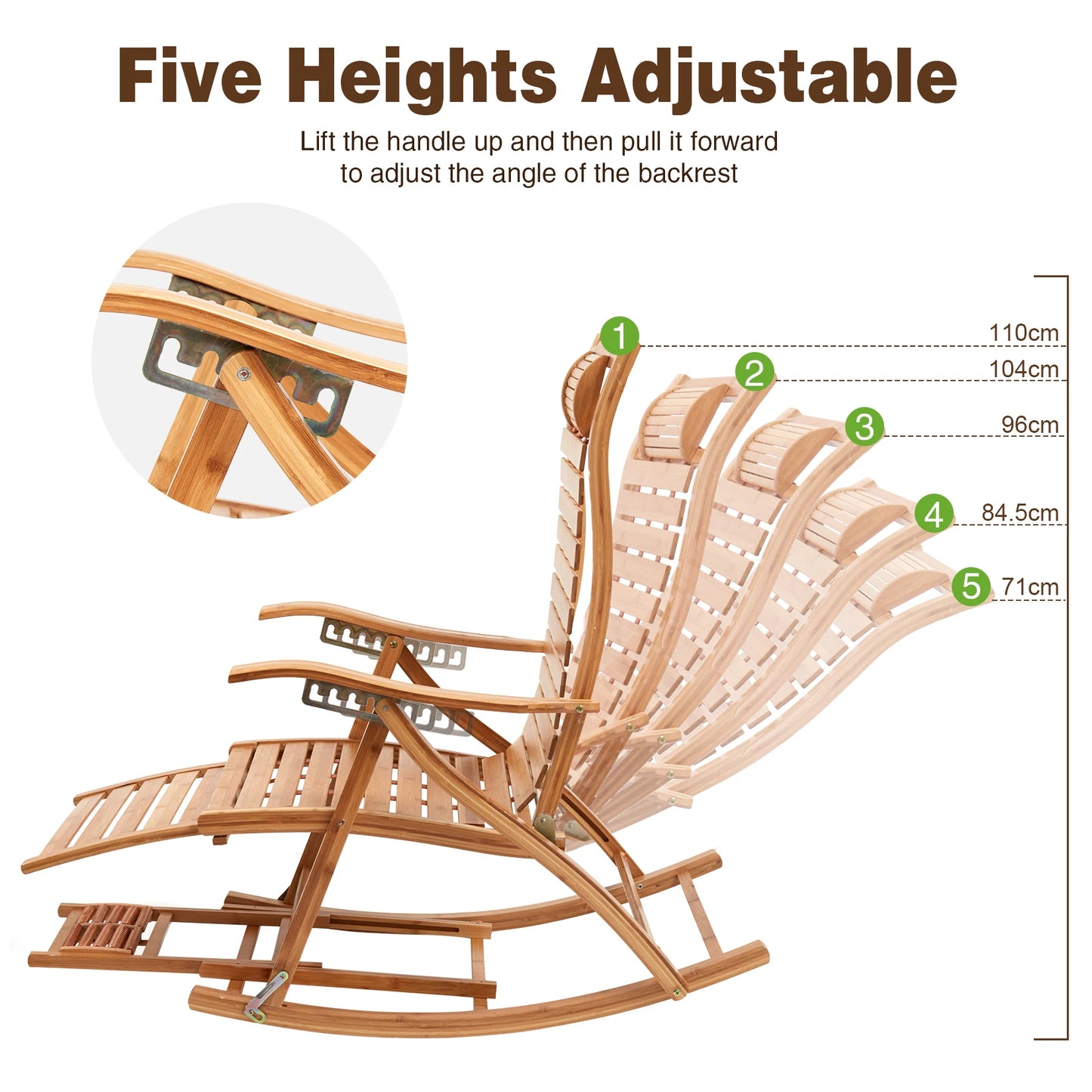 Heavy Duty Bamboo Folding Rocking Chair For Living Room Or Outdoor Use