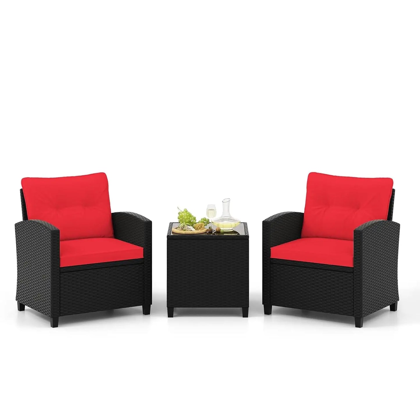 Rattan Wicker Outdoor Patio Sofa Set With Washable Cushions And Tempered Glass