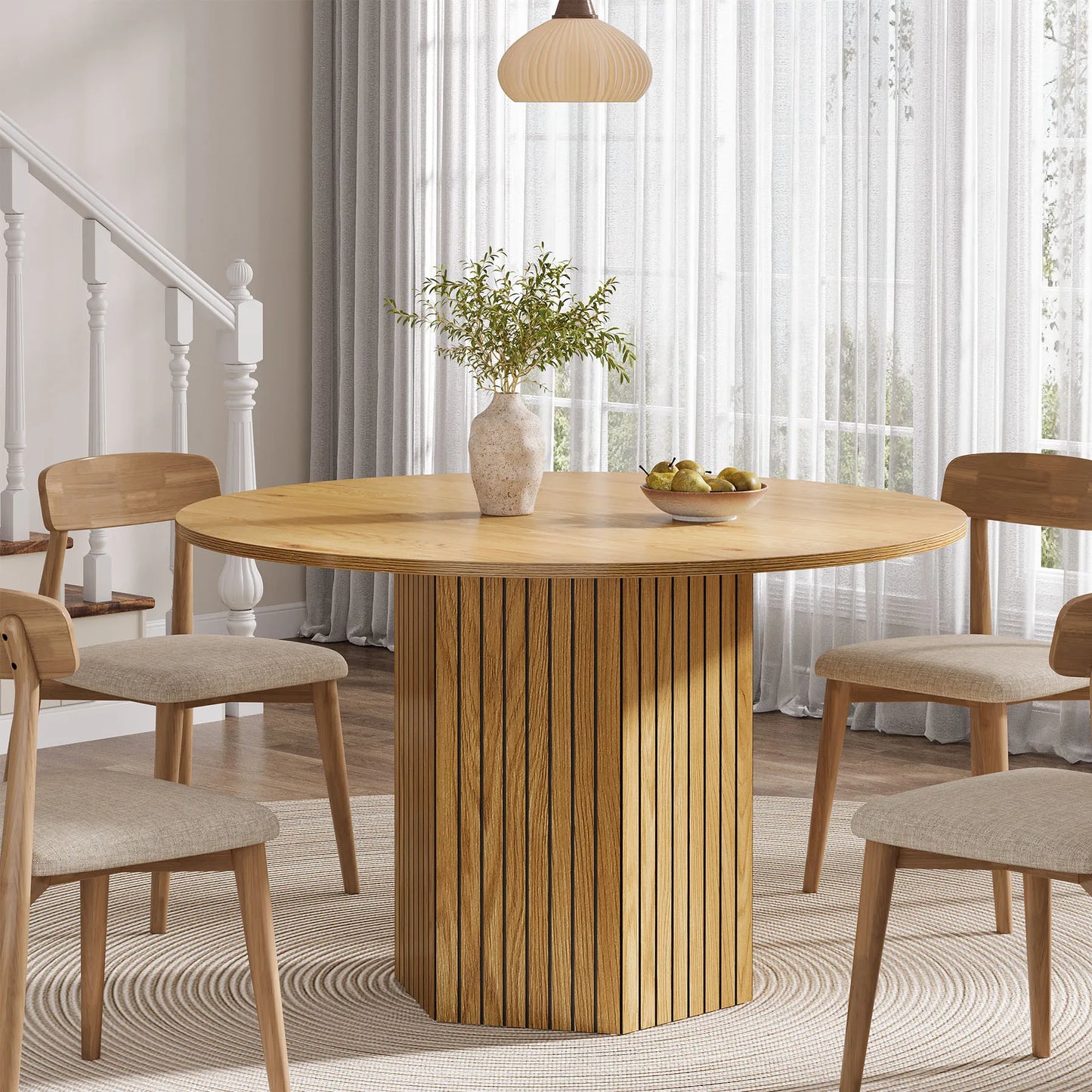 Tribesigns 47 Inch Round Farmhouse Dining Table For Four To Six