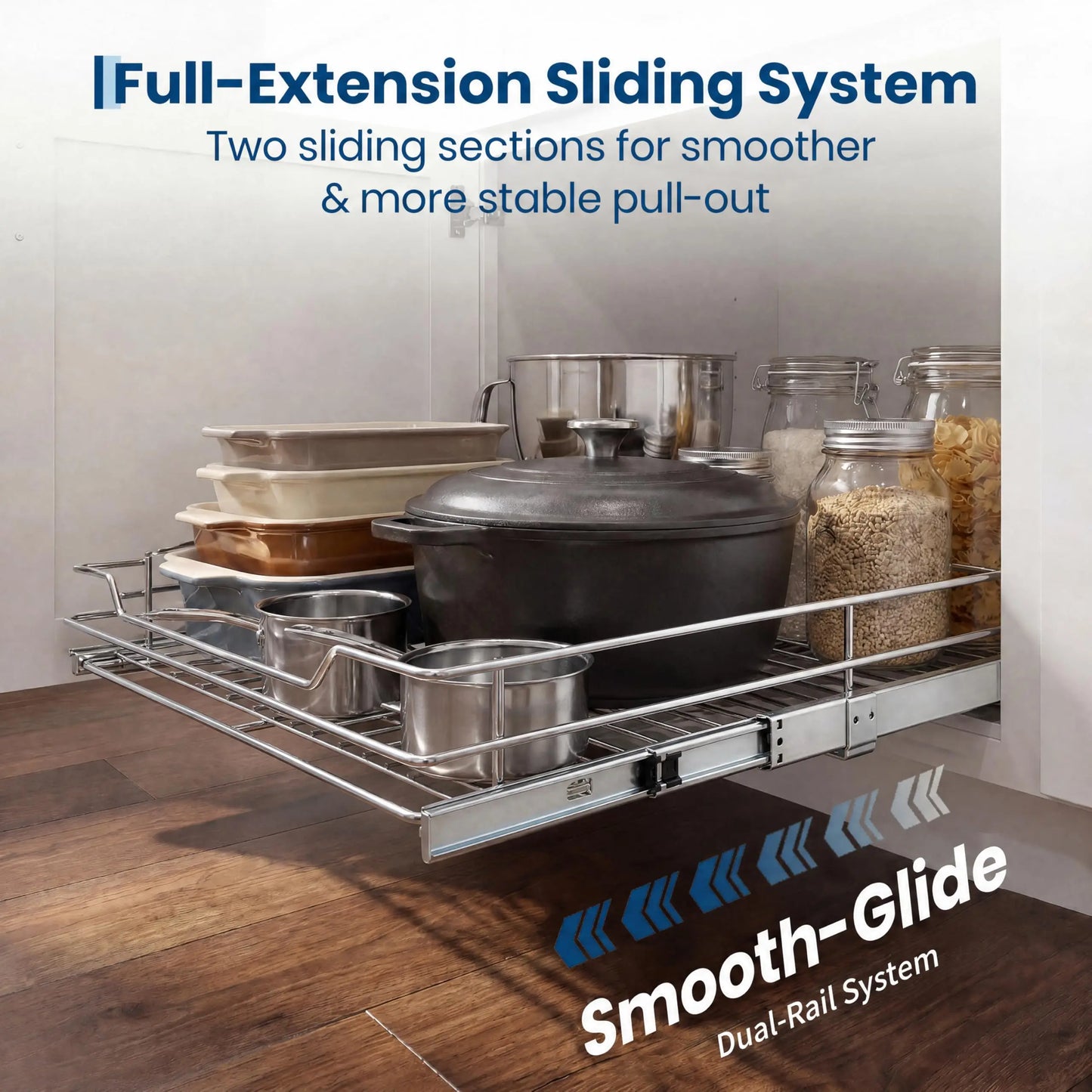 Pull Out Cabinet Organizer, Heavy Duty  Full Extension Slide Out Kitchen Organizers and Storage Roll Out Shelf Drawer for Pots Pans Under Sink Cabinet Organizers