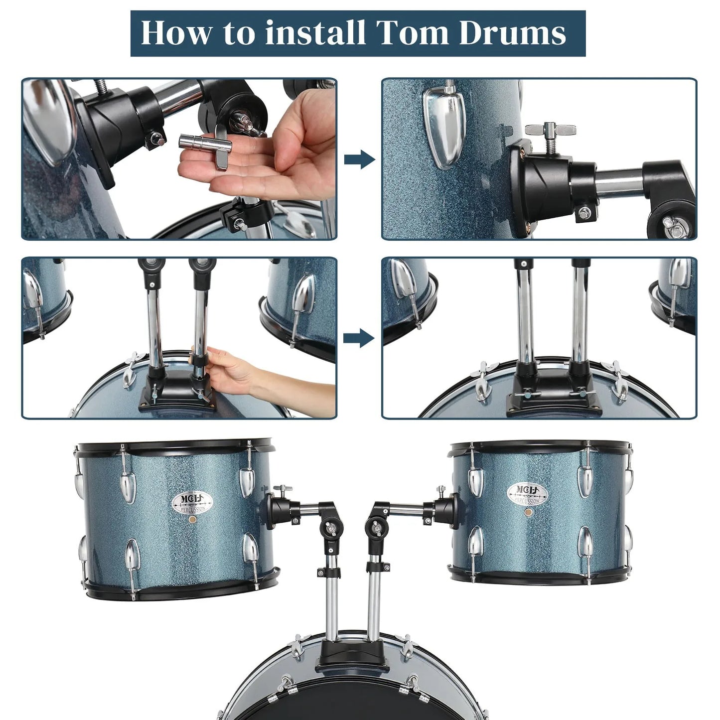 Full Size 5-Piece Bass Drum Kit With Stool Sticks And Cymbals