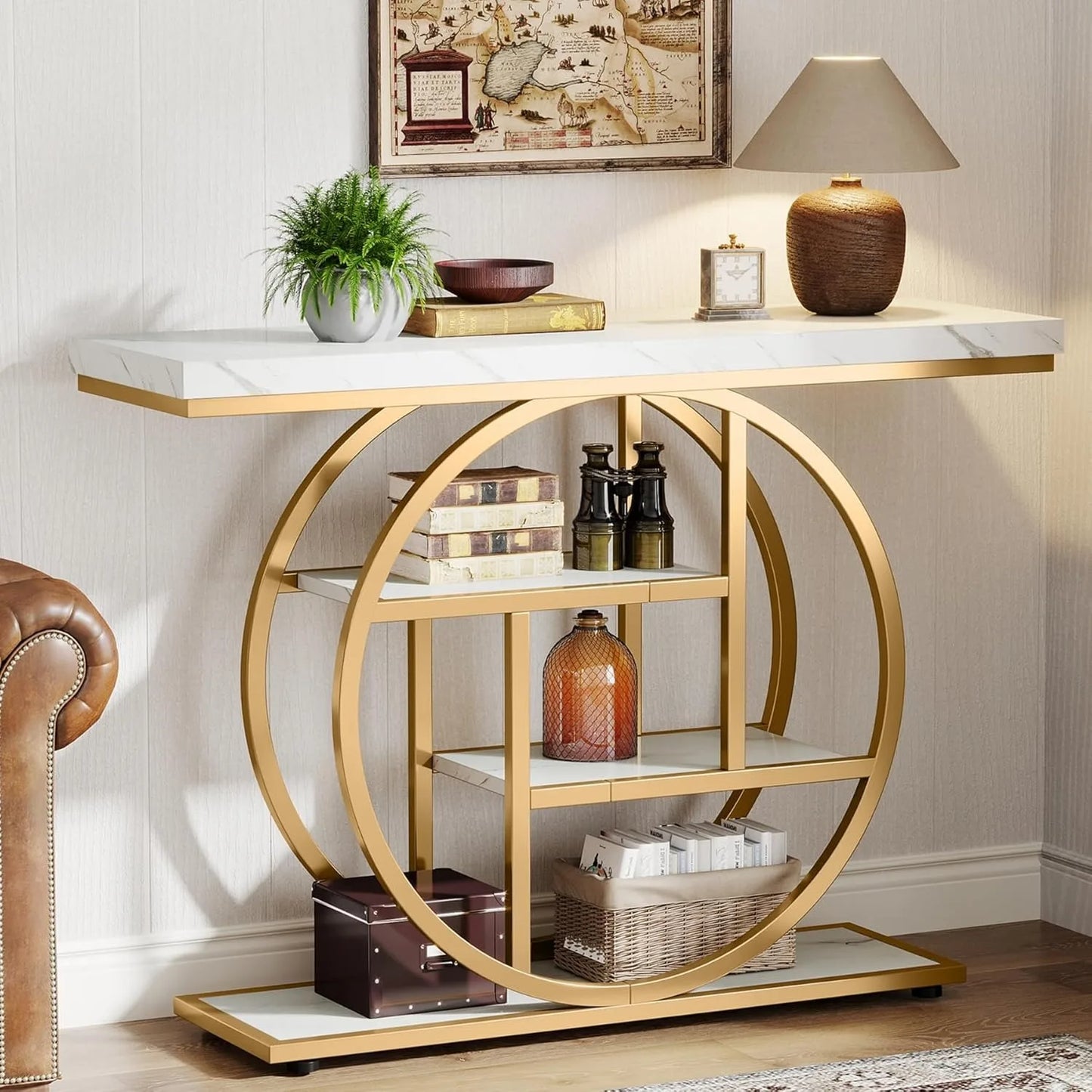 LITTLE TREE Industrial 4-Tier Console Table For Living Room