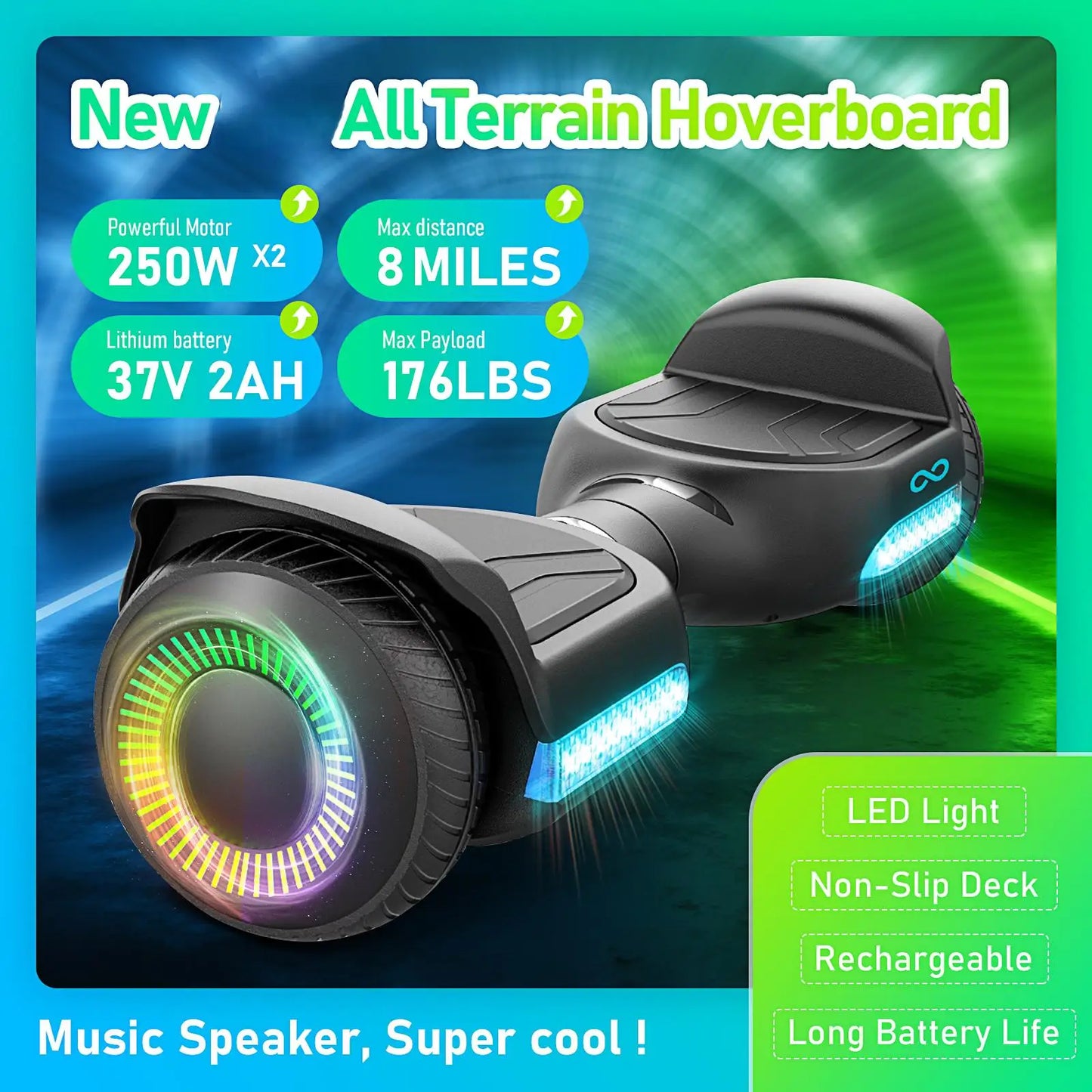 GYROOR Kids Self Balancing Hoverboard All Terrain LED Lights Bluetooth Speaker