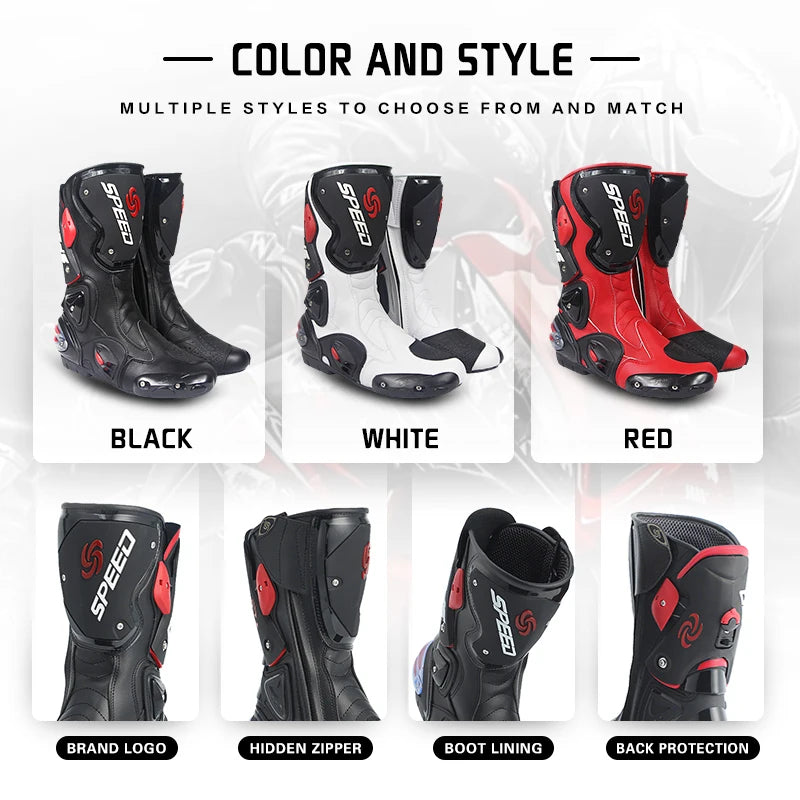 Leather Unisex Motorcycle Boots With Rubber Outsole