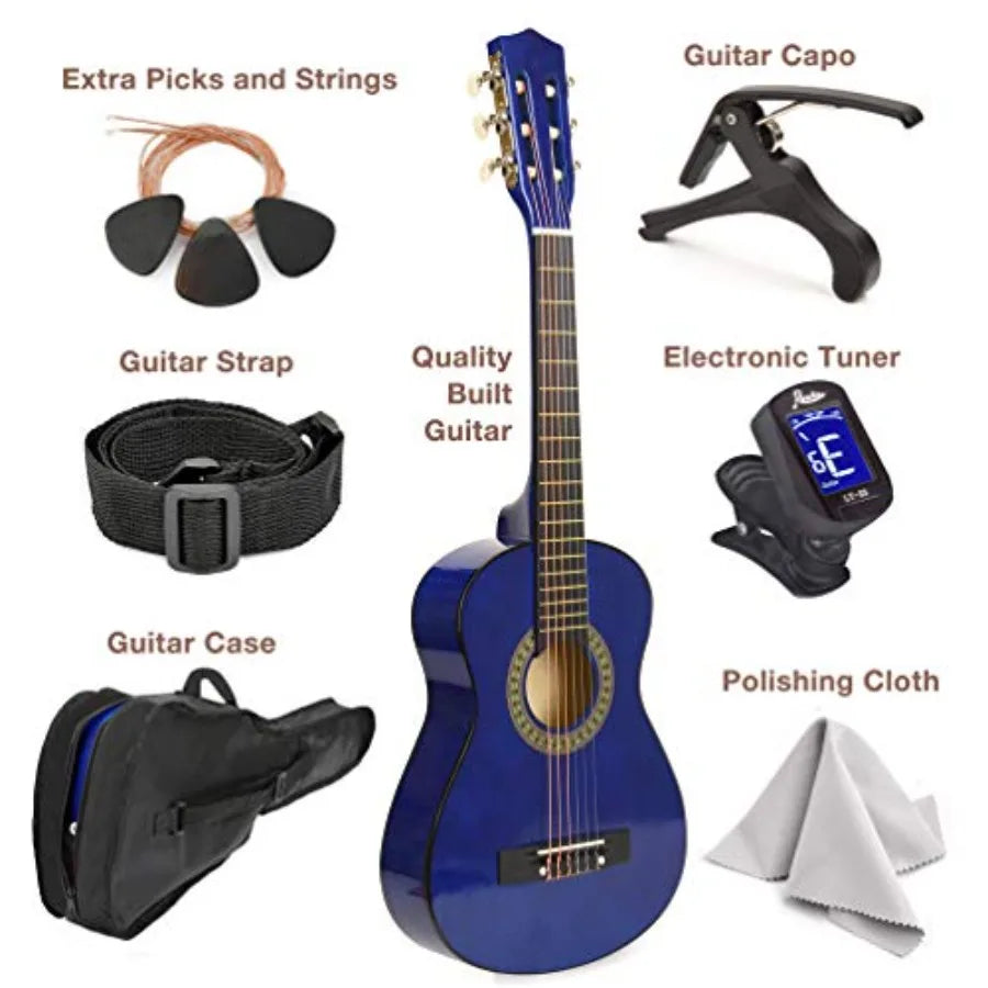 30 Left Handed Wood Guitar with Case and Accessories for /Girls/Boys/Teens/Beginners Blue