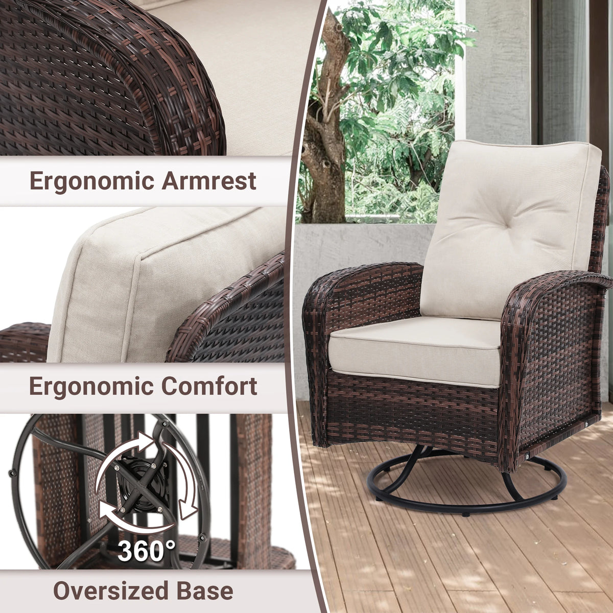 Tuarex Swivel Wicker Chair with Side Table Outdoor Patio Set