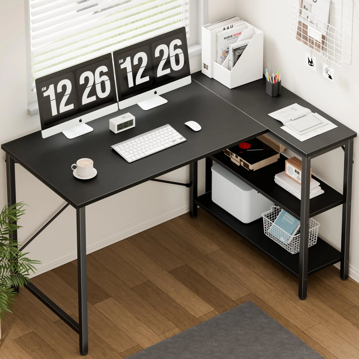 JHK 47 Inch L Shaped Desk with Storage Shelves