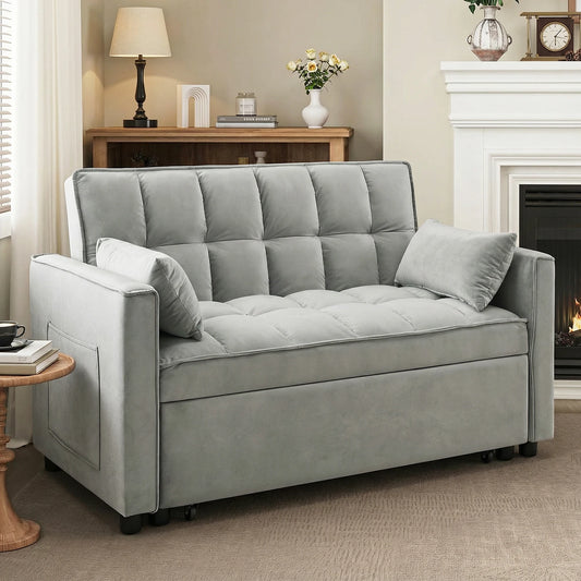 Velvet Convertible Sleeper Sofa With Modern Tufted Back Design