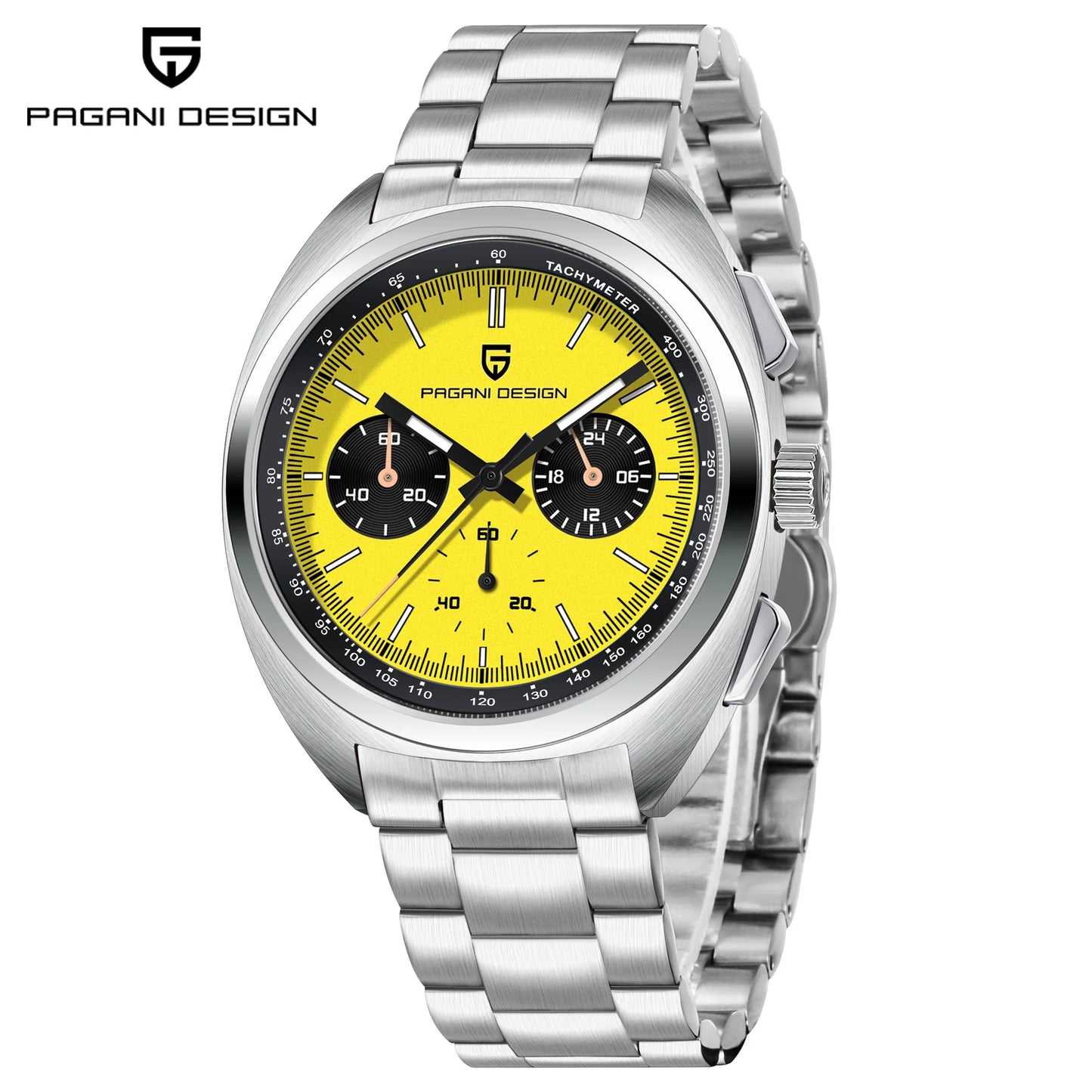PAGANI DESIGN Men Panda Dial Quartz Chronograph Watch With Leather Band