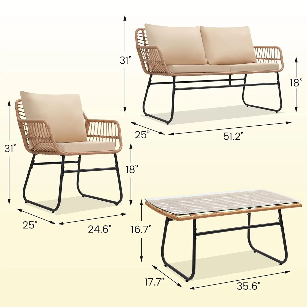 Modern Rattan Outdoor Patio Bistro Set With Sofa And Chairs