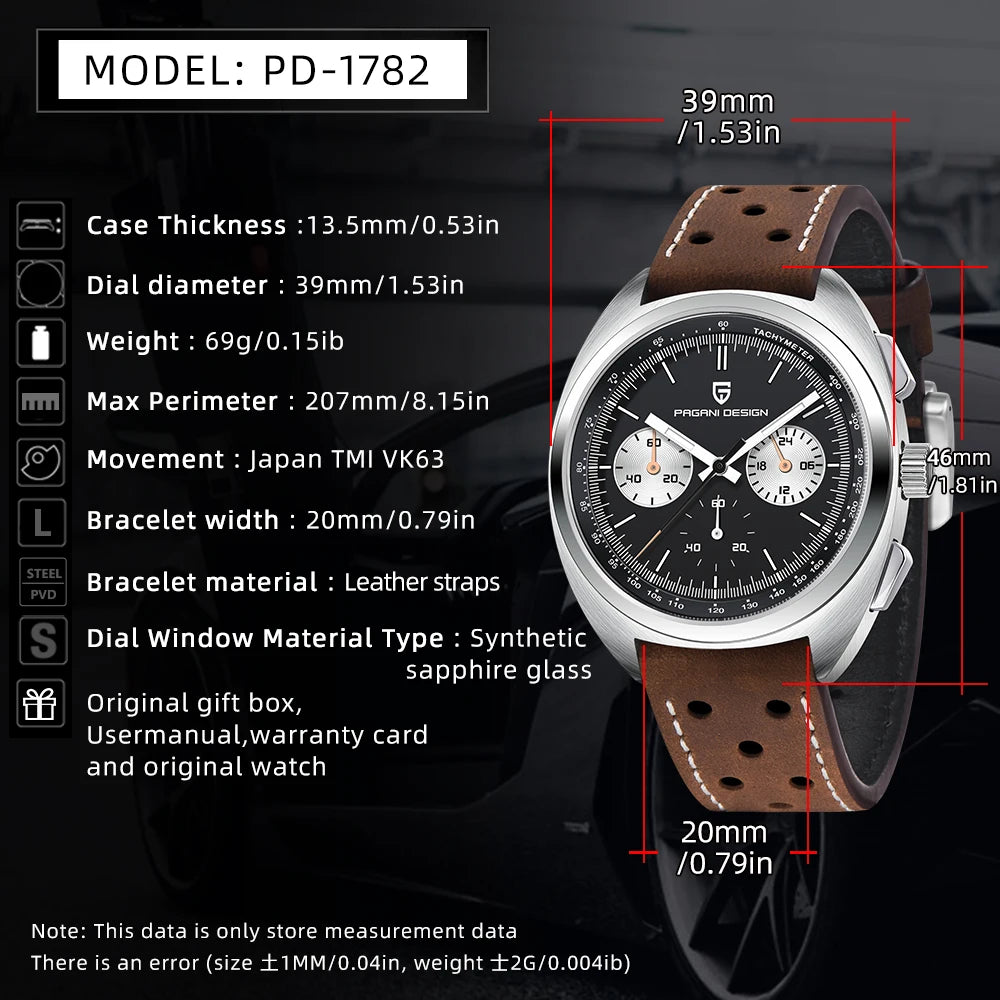 PAGANI DESIGN Men's Watches Retro Panda Dial Quartz Watch Men Japan VK63 Chronograph Sapphire glass Wrist Watch Men 2024 New