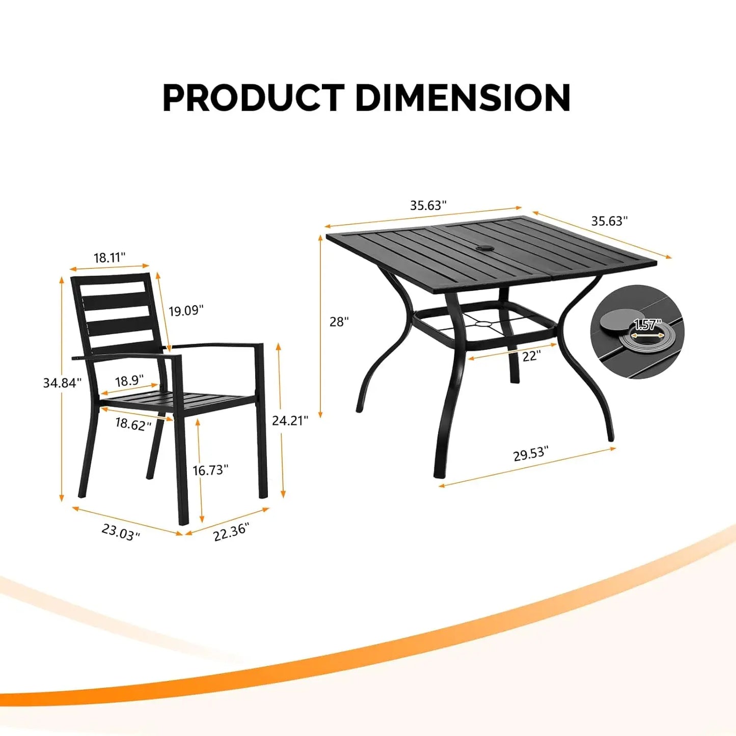 Metal Outdoor Dining Set With Square Table And Umbrella Hole And Chairs