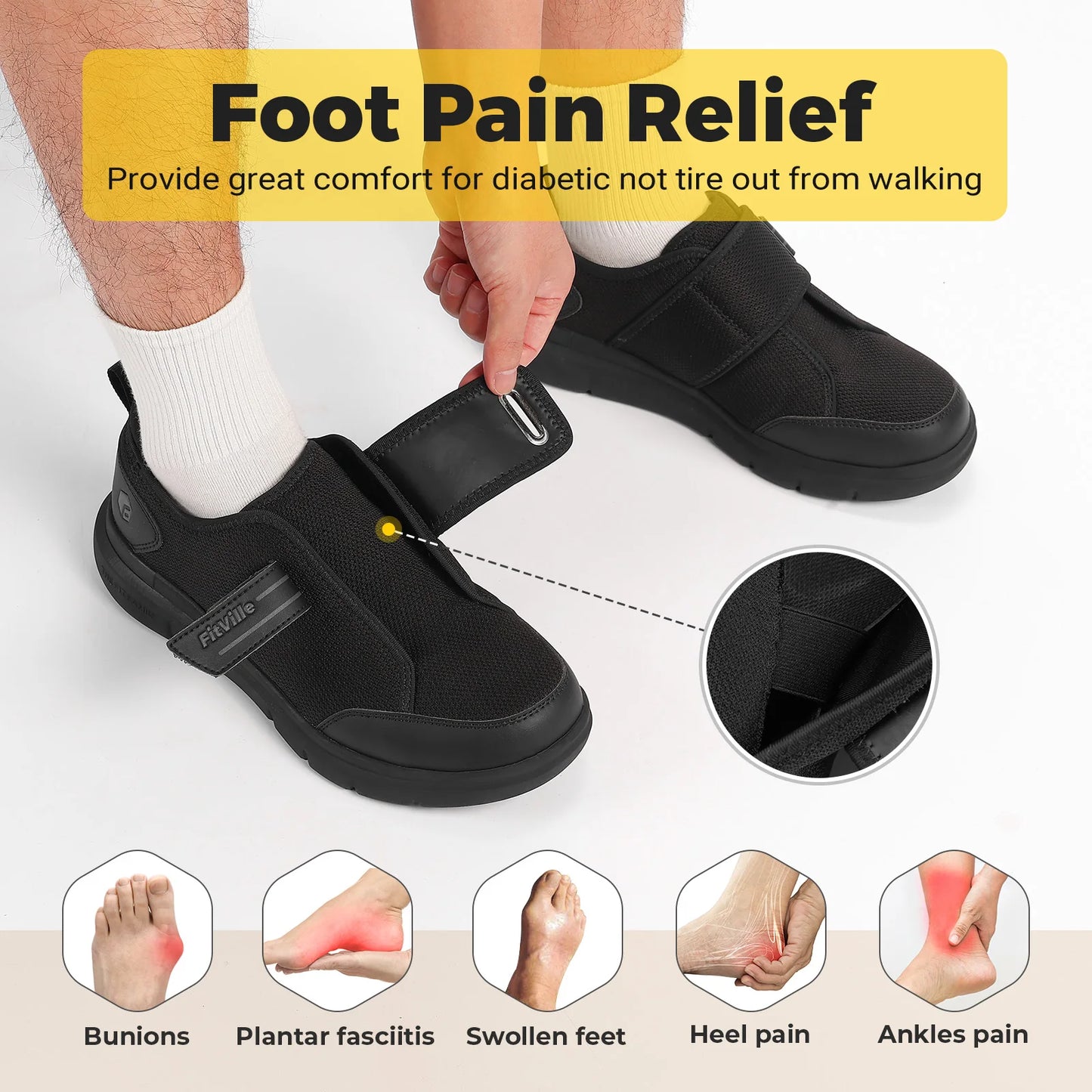 Fitville Diabetic Shoes For Men Hook And Loop Comfort