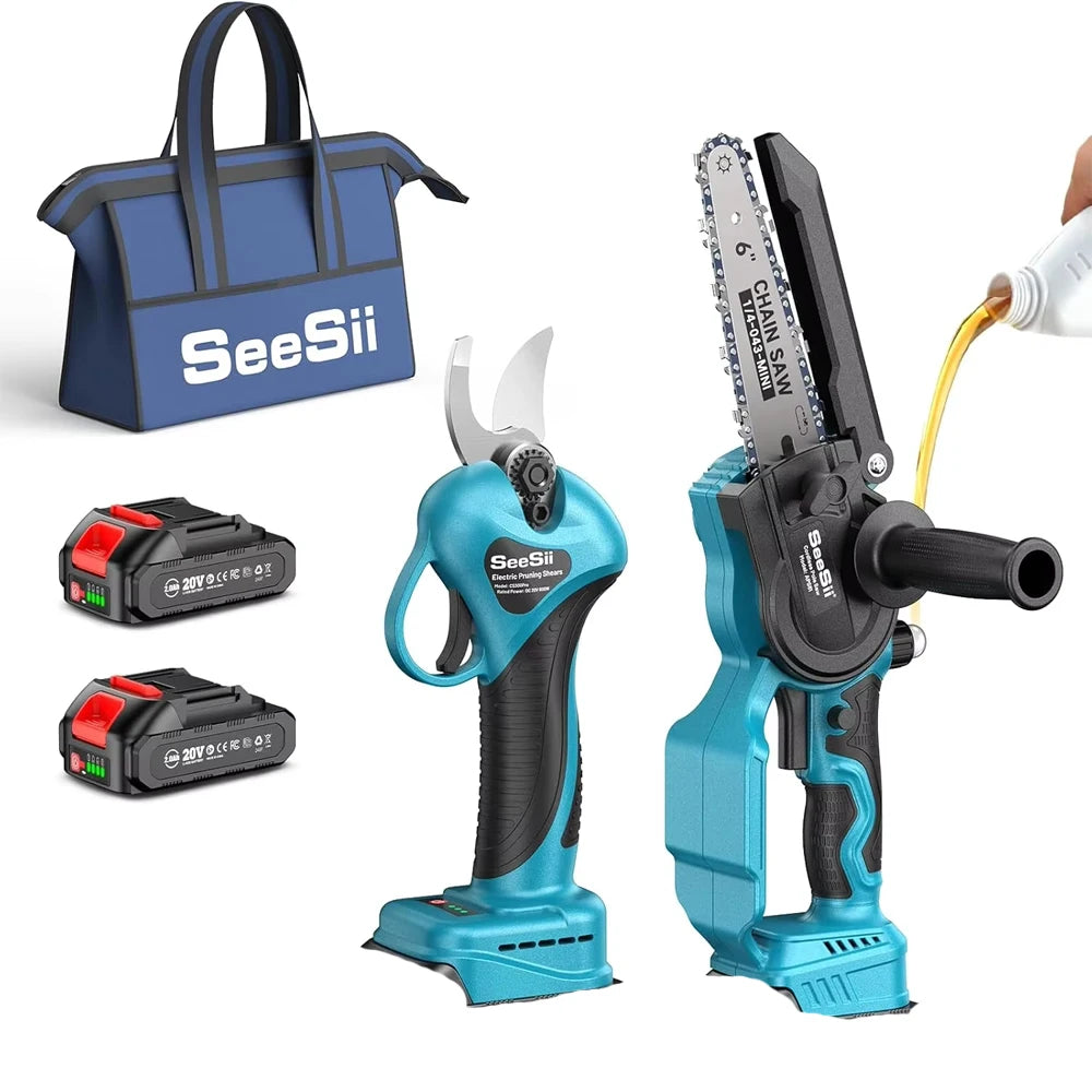 Seesii Brushless Electric Chainsaw And Pruning Shears Combo