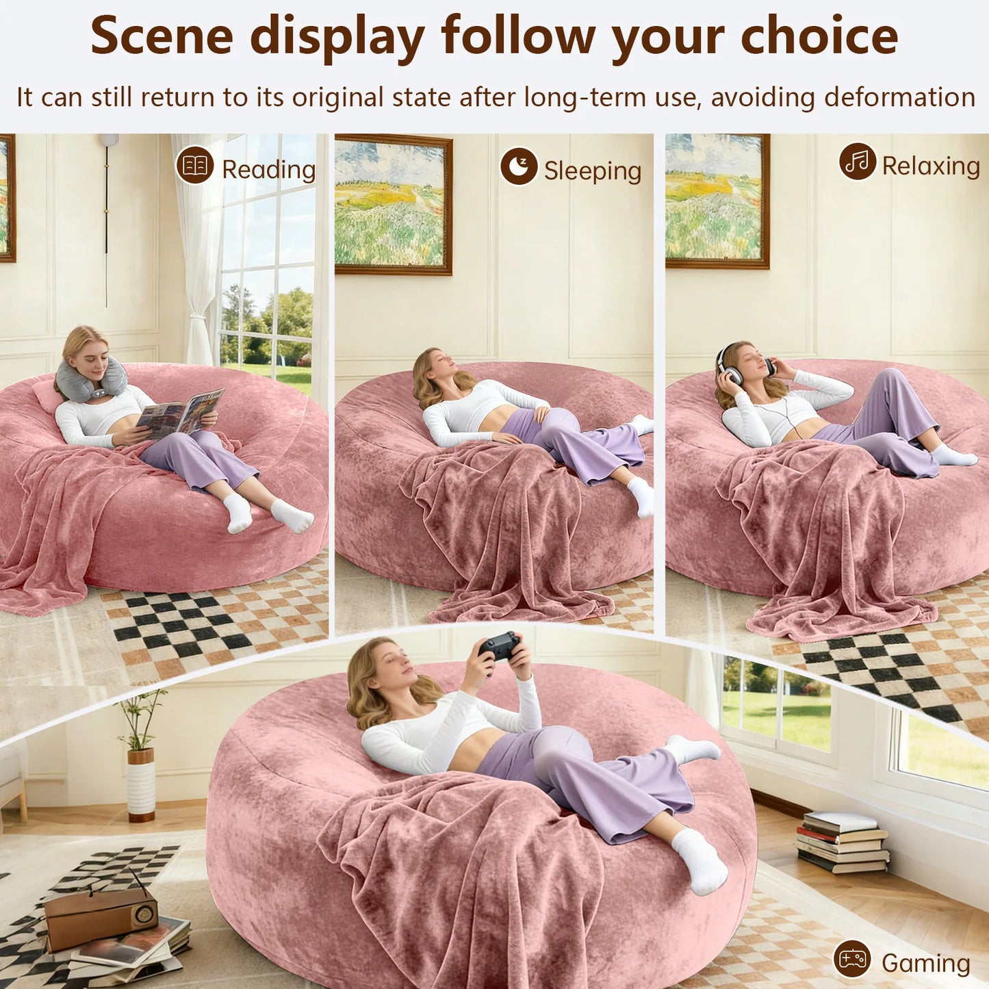 Memory Foam Beanbag Chair With Washable Flannel Cover For Reading